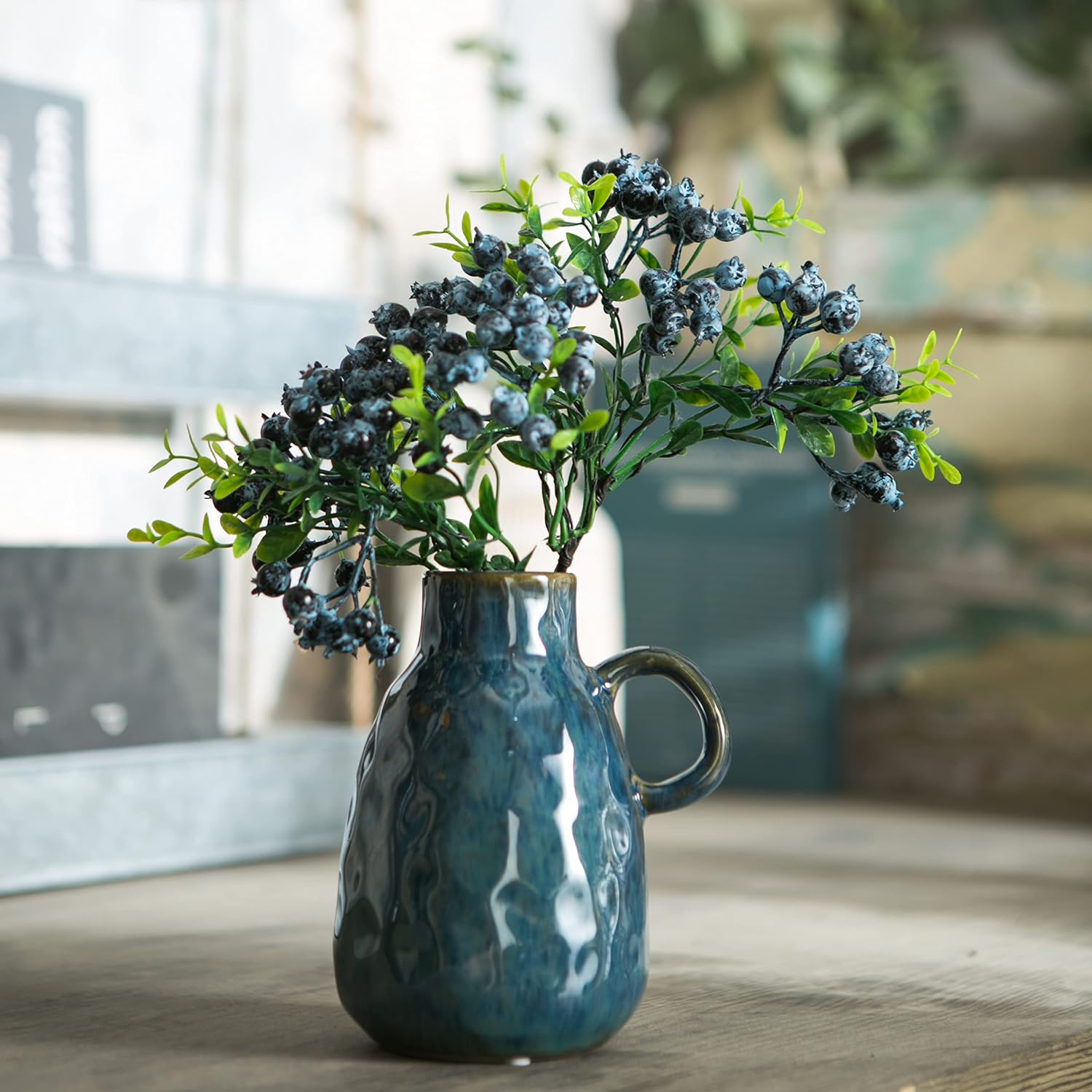 Ceramic Vase / Decorative Clay Vase Modern Farmhouse / Blue / Set of 2