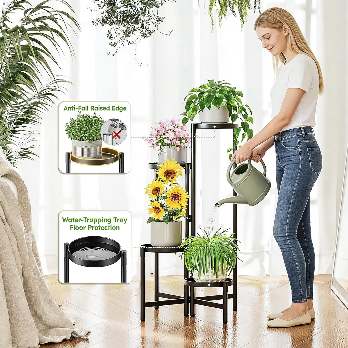 Tiered Plant Stand Indoor for Multiple Large Planter, 4 Tier Metal Corner Plant Stands Outdoor, Heavy Duty Planter Pot