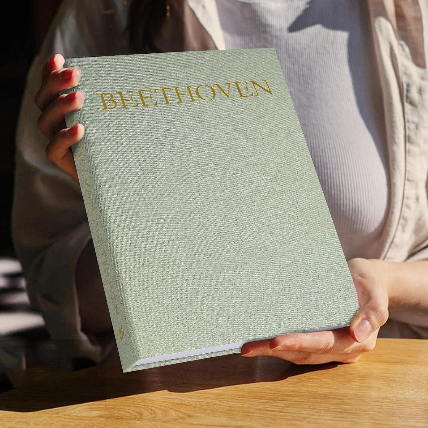 Minimalist Linen Hardcover Faux/Fake Books / Sage-beige / Musician / Set of 2