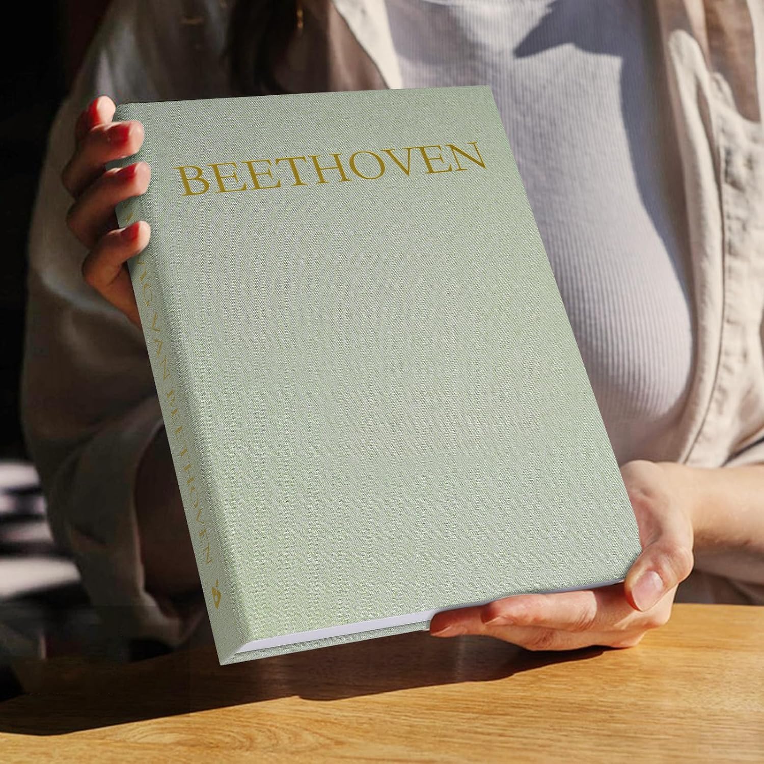 Minimalist Linen Hardcover Faux/Fake Books / Sage-beige / Musician / Set of 2