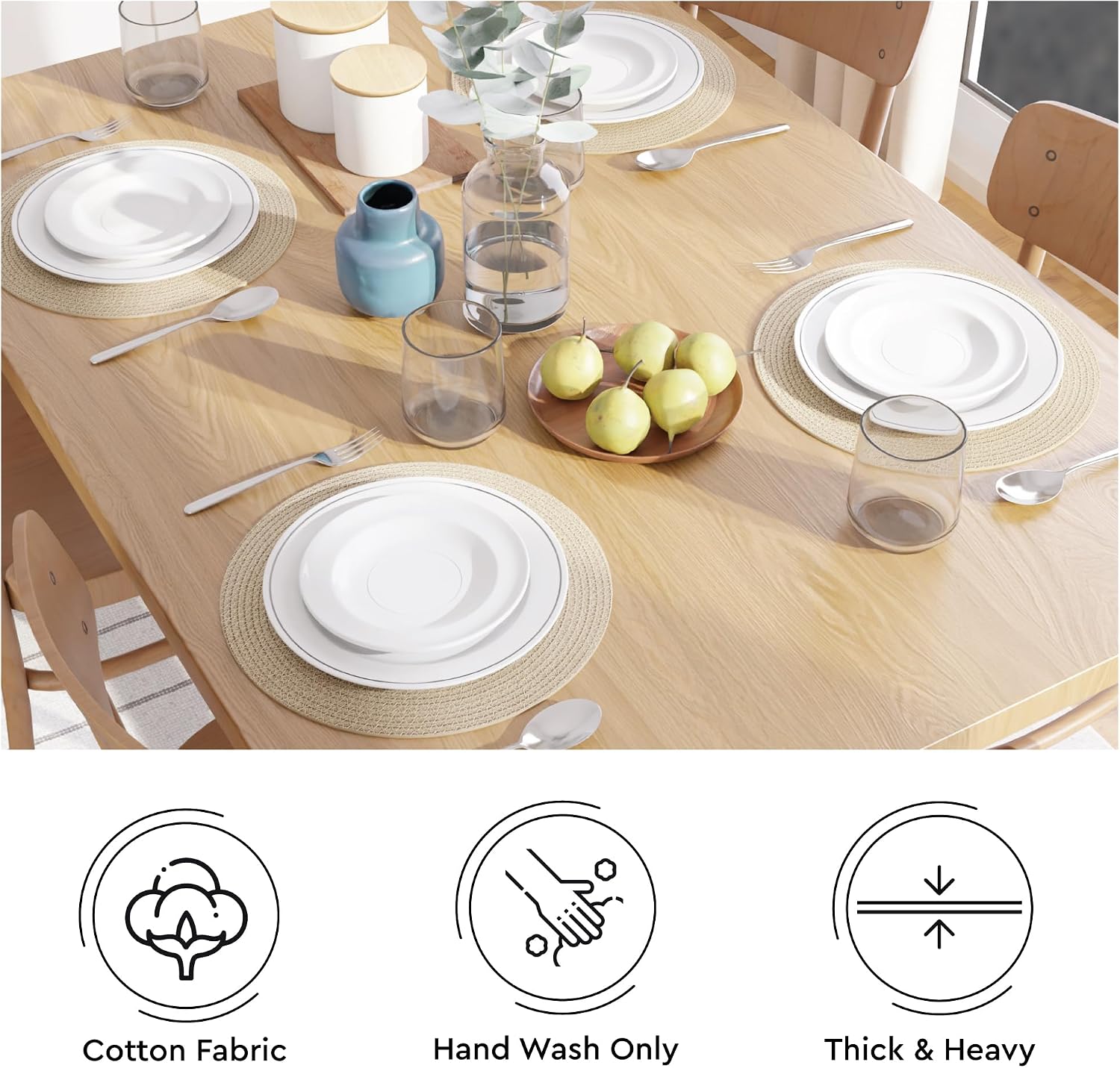 Encasa XO Placemats, Round Cotton Dining Table Mats 13" | Beige, Handcrafted Ribbed Texture | Heat Resistant Trivets