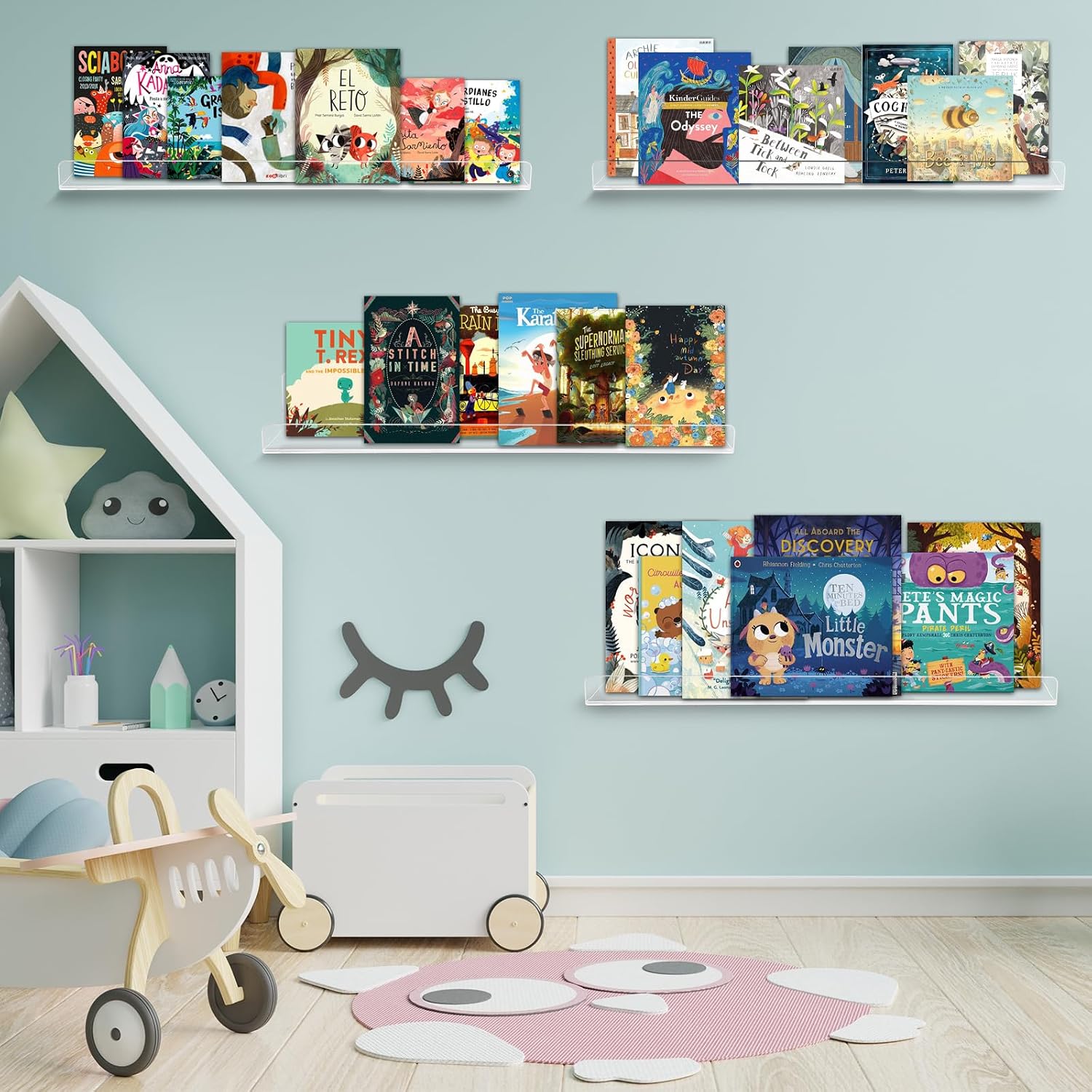 Dezzer 10 Pack Acrylic Shelves for Wall, 15" Clear Acrylic Floating Shelves for Bathroom Bedroom, Invisible Bookshelf