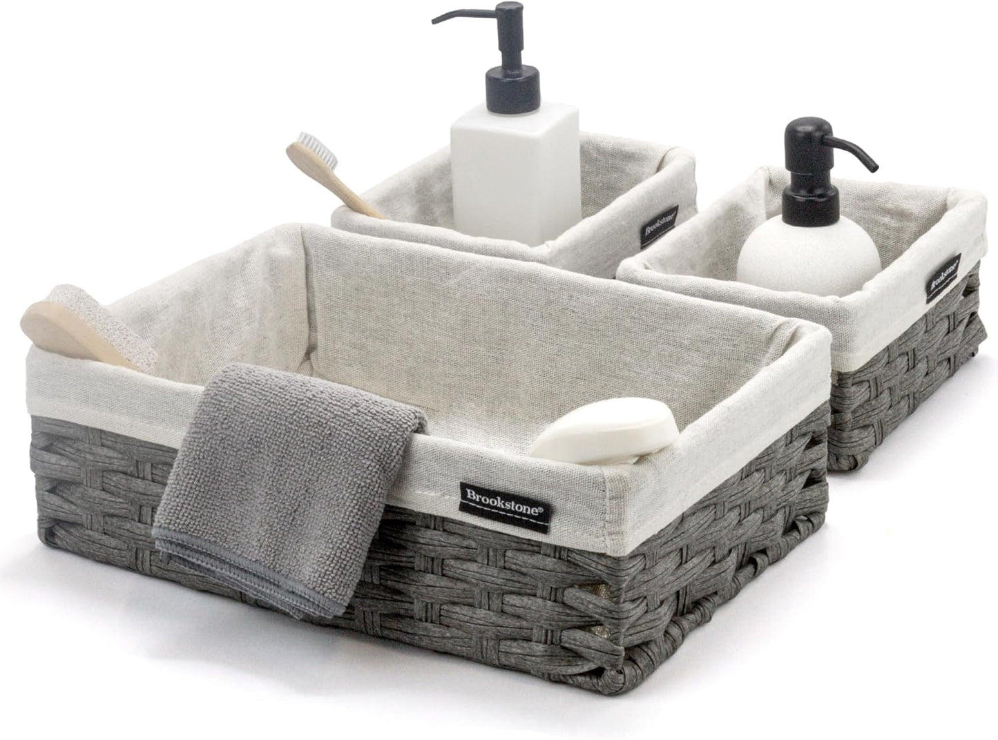 Wicker Shelf Storage Basket Decorative Shelf Bin / Grey Three Pack