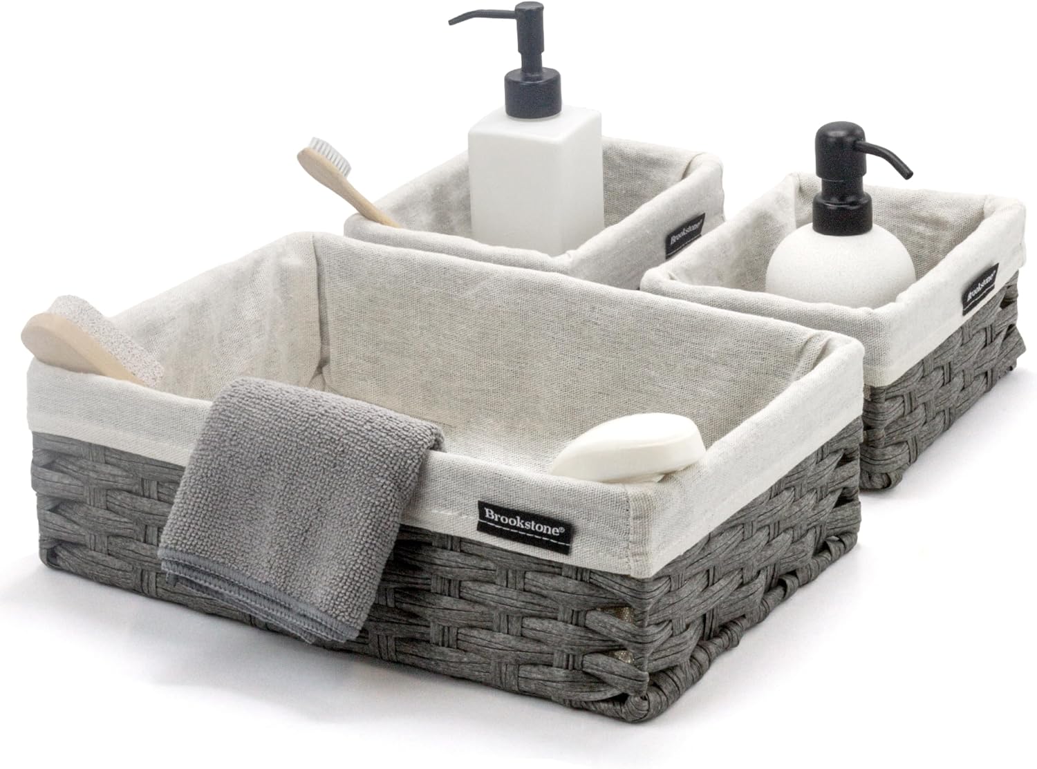 Wicker Shelf Storage Basket Decorative Shelf Bin / Grey Three Pack