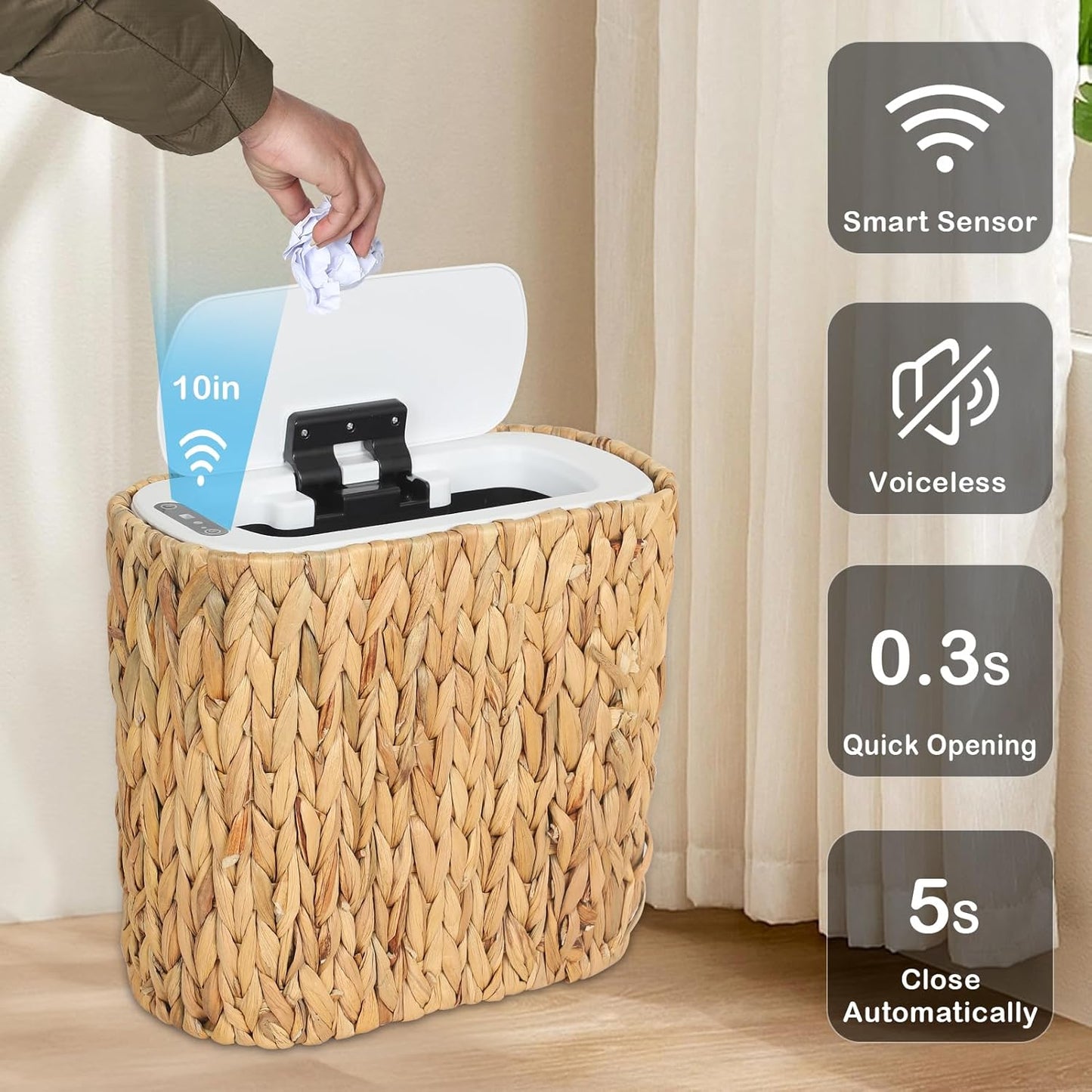 Boho Kitchen Trash Can / Water Hyacinth-auto