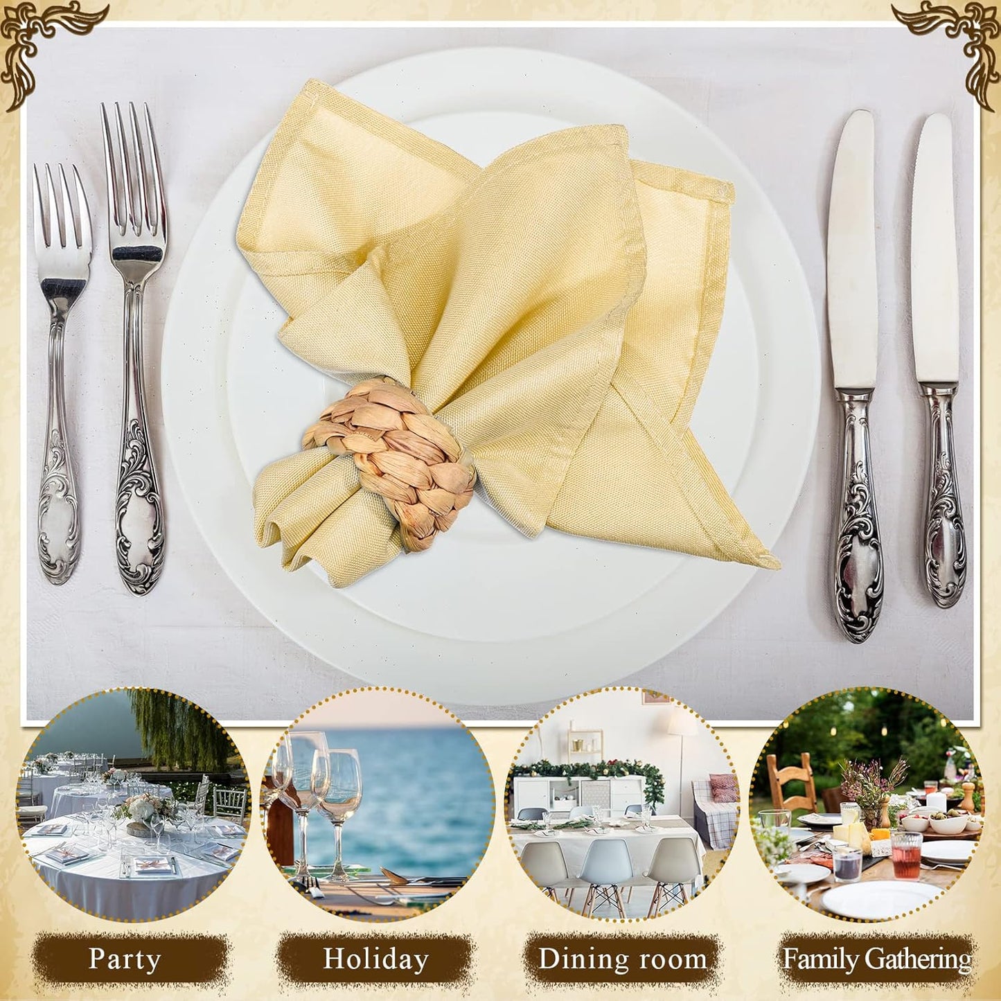 Rattan Napkin Rings Water Hyacinth Napkin Rings Set Rustic Boho Wicker Rattan Holders / Set of 24
