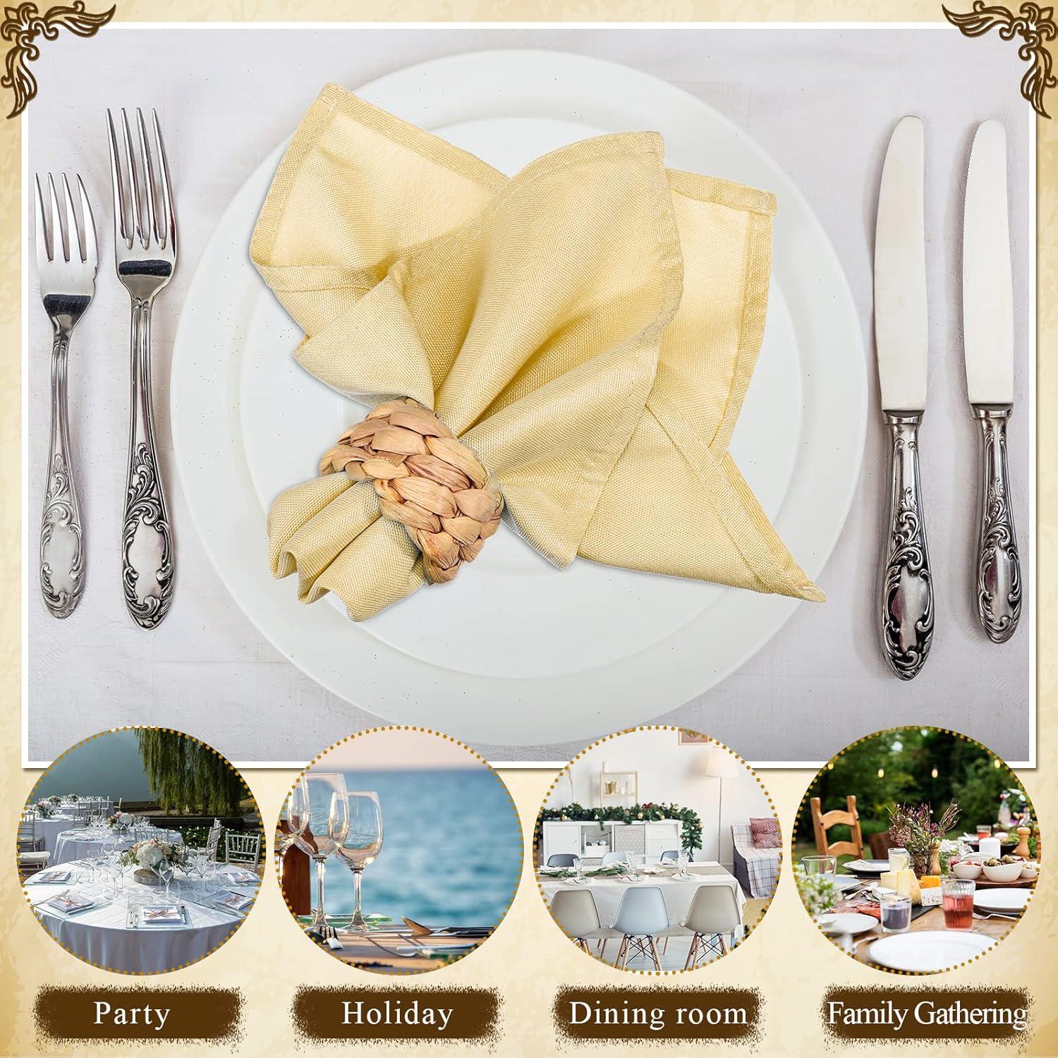 Rattan Napkin Rings Water Hyacinth Napkin Rings Set Rustic Boho Wicker Rattan Holders / Set of 24