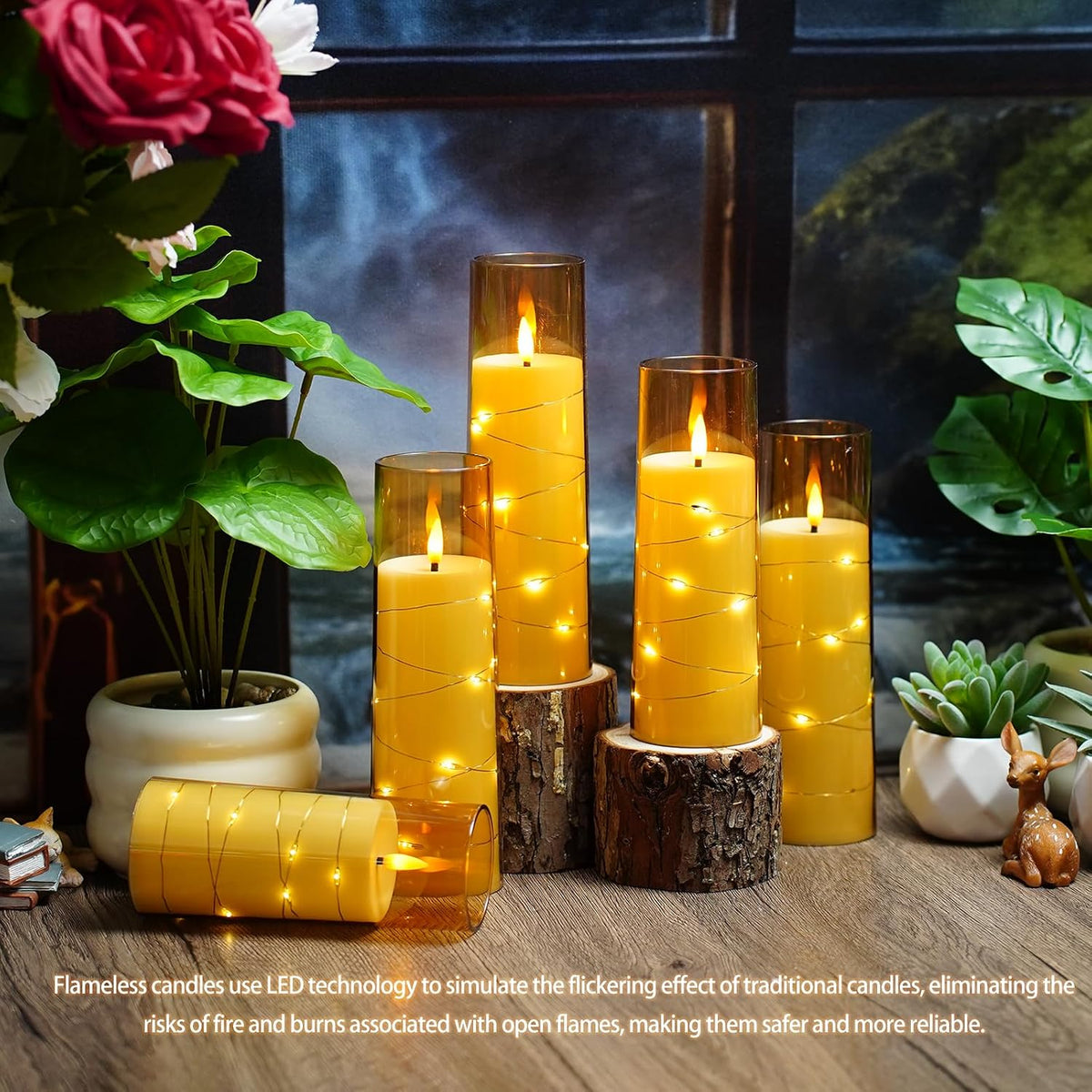 Nimiko Flickering Flameless LED Candles,Battery Operated Candles 24 Pcs with Embedded Star String,Acrylic LED Pillar