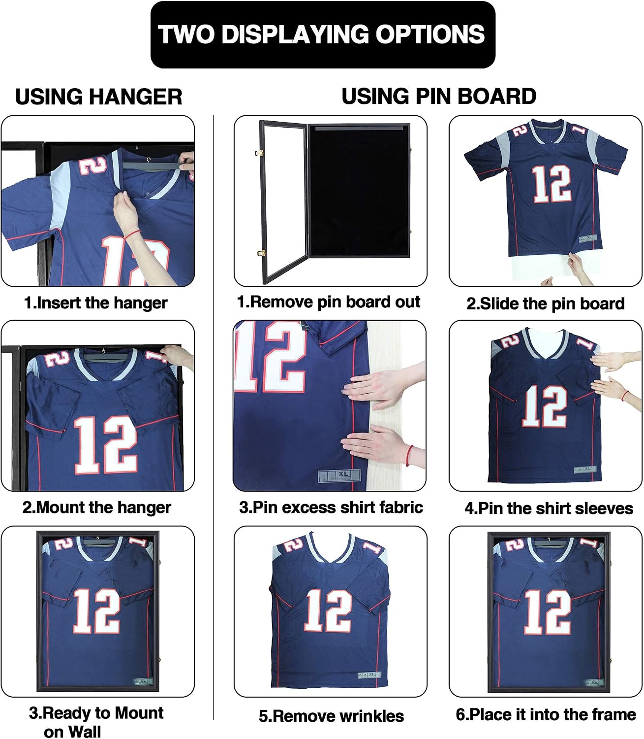 IHEIPYE Jersey Frame Display Case 2 Pack Large Sport Jersey Shadow Box | UV Protection, Baseball, Basketball, Football