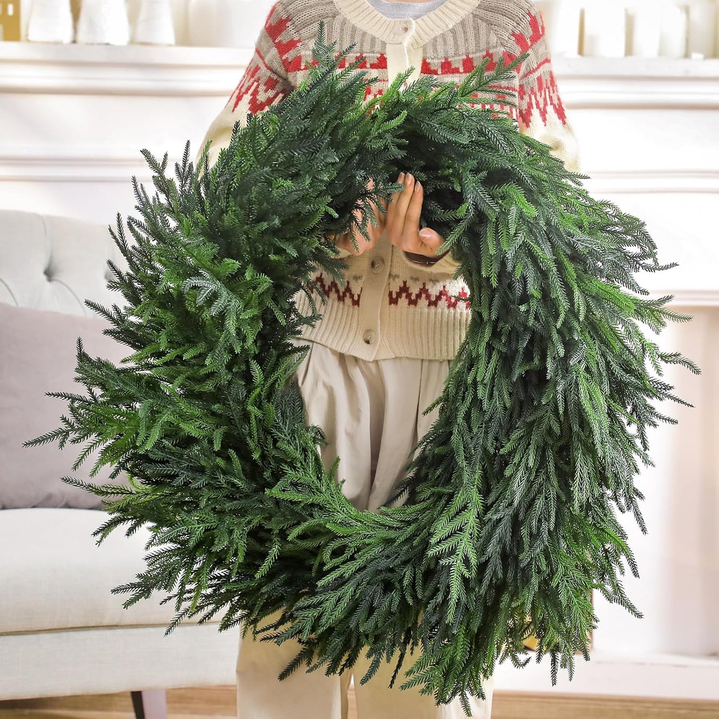 2 Pcs 6 Feet Christmas Artificial Deluxe Norfolk Pine Garlands Realistic Norfolk Pine Faux Greenery Garlands for