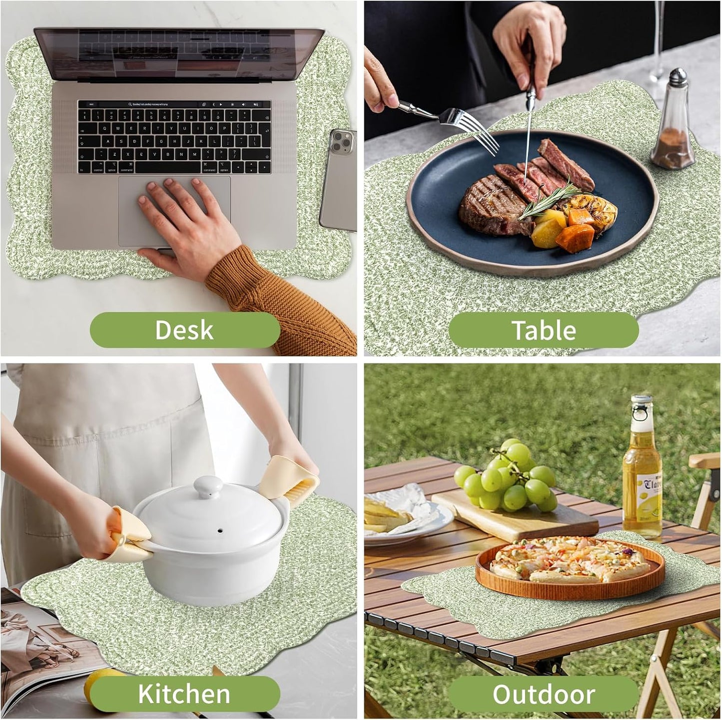 6 PC Quilted Placemats, 18"X13"Extra Large Cotton Placemats Set of 6, 100% Cotton Fabric Washable Cloth Table Mats for