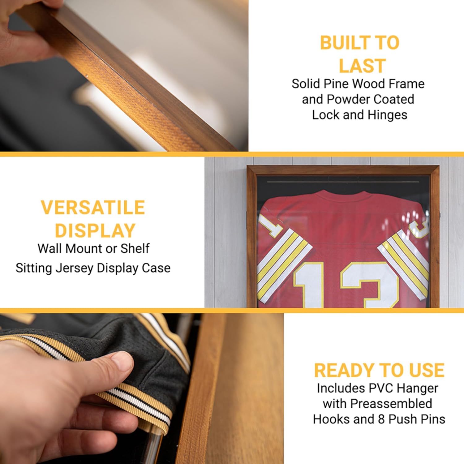 HBCY Creations 24x36 Rustic Brown Jersey Display Case - Solid Wood with Acrylic Window - Anti-Theft Lock with 2 Keys