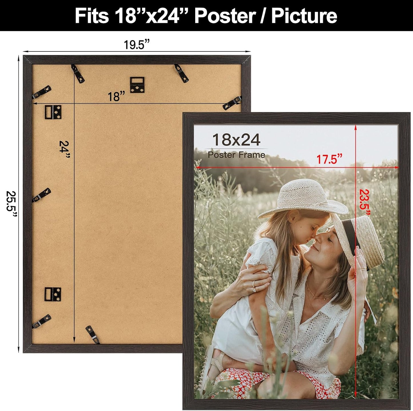 Momentworth 18x24 Frame Set of 3, Black Wood Grain 18x24 Poster Frame for Gallery Wall Mounting (3 Pack,Black)