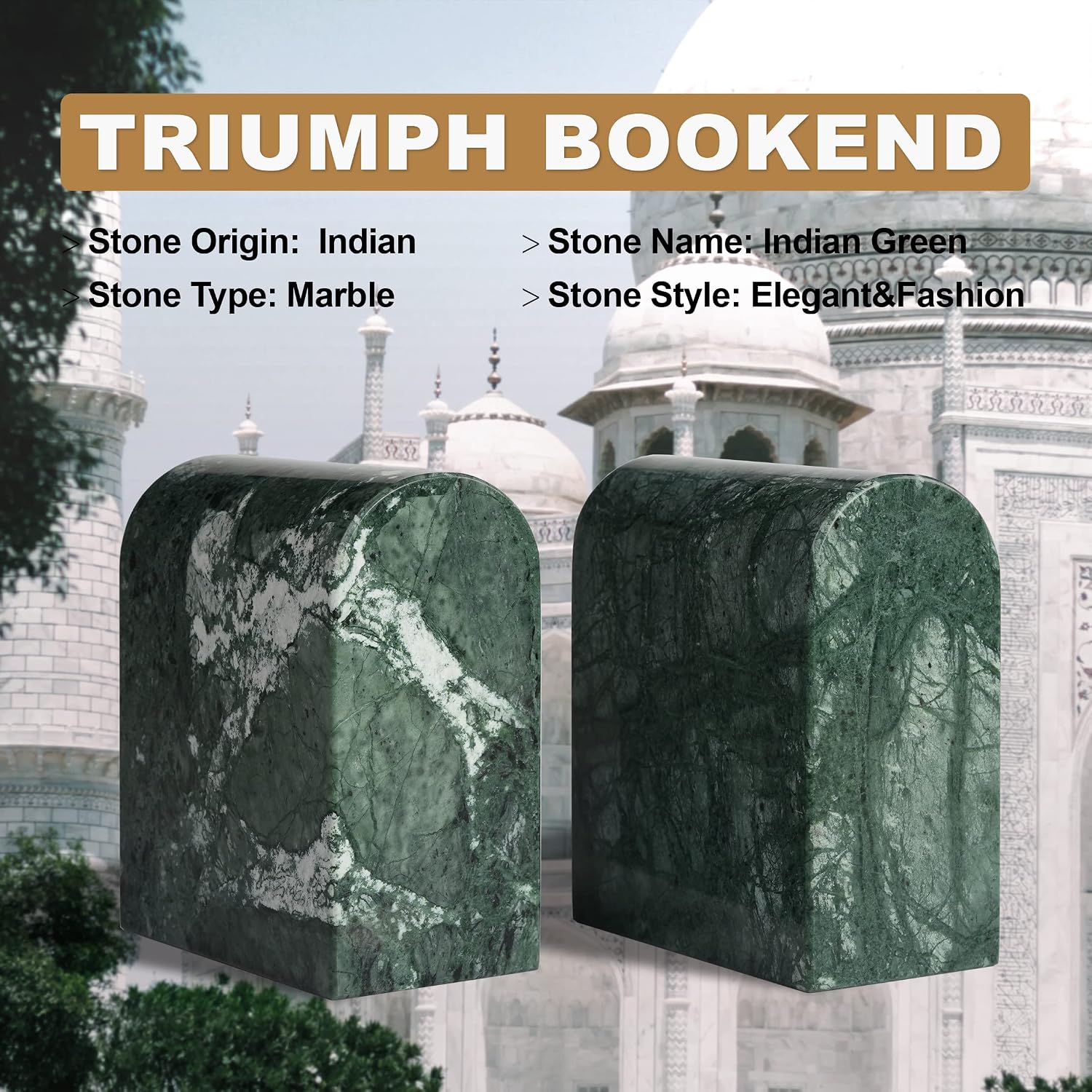 13LBS Non-Slip Book Ends / Green Marble-indian Green-13lb