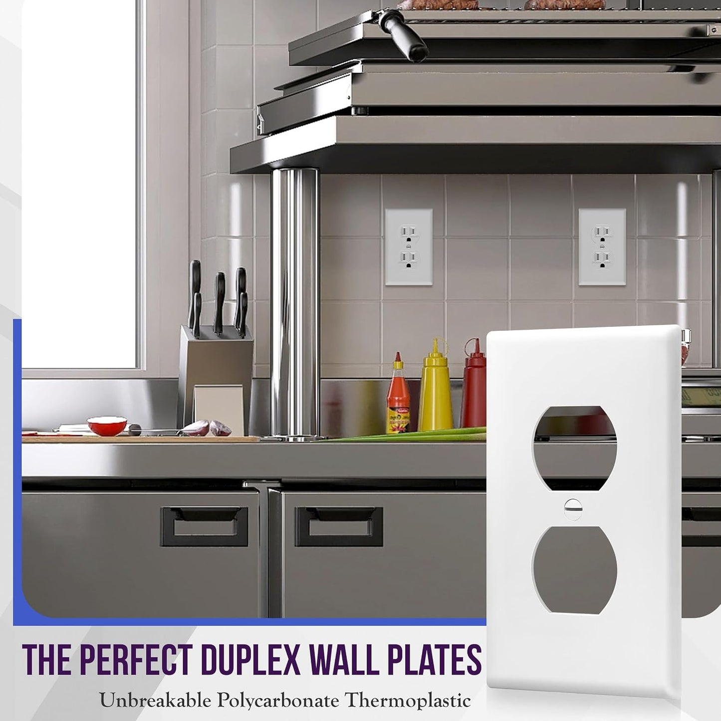 ENERLITES 100 Pack Outlet Covers Wall Plate for Duplex Receptacle, White | Unbreakable polycarbonate, standard size