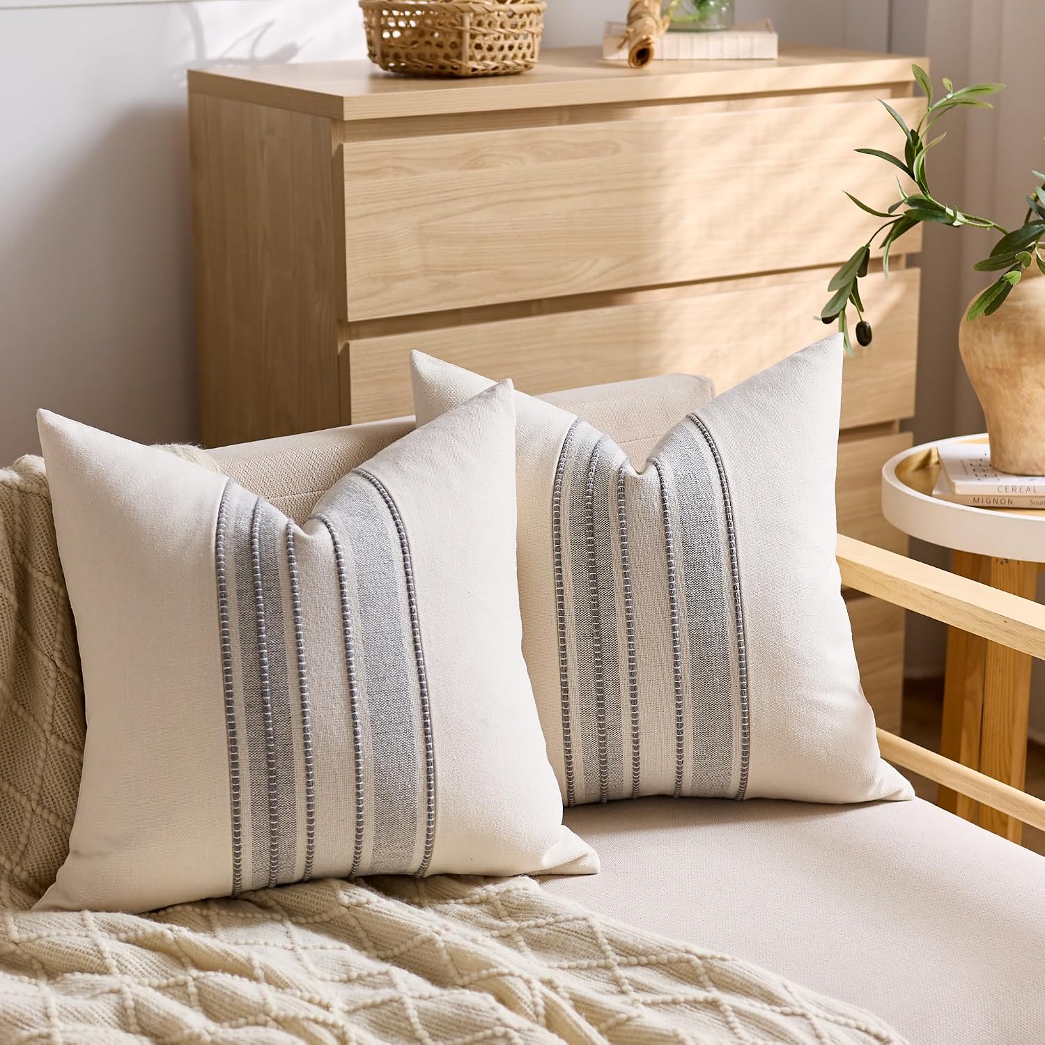Boho Decorative Cushion Covers / 18 x 18 / Style 1- Grey / Set of 2