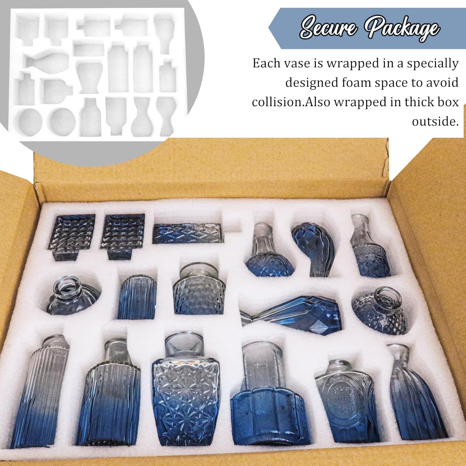 Bud Vases Set Small Vintage Glass Bottles Bud Vases in Bulk Multiple Shape Glass / Blue / Set of 36
