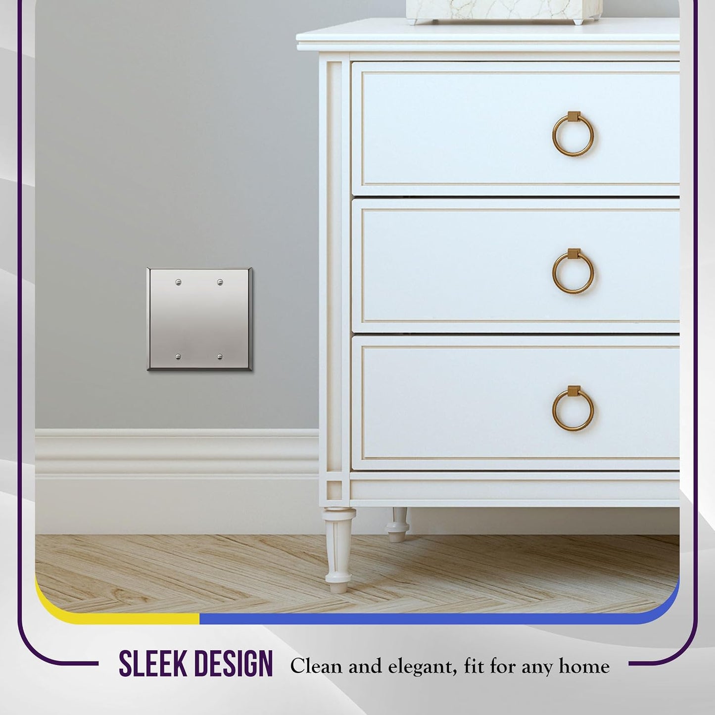 ENERLITES Blank Device Metal Wall Plate, Stainless Steel 201, Corrosion Resistant, Size 2-Gang 4.50" x 4.57"