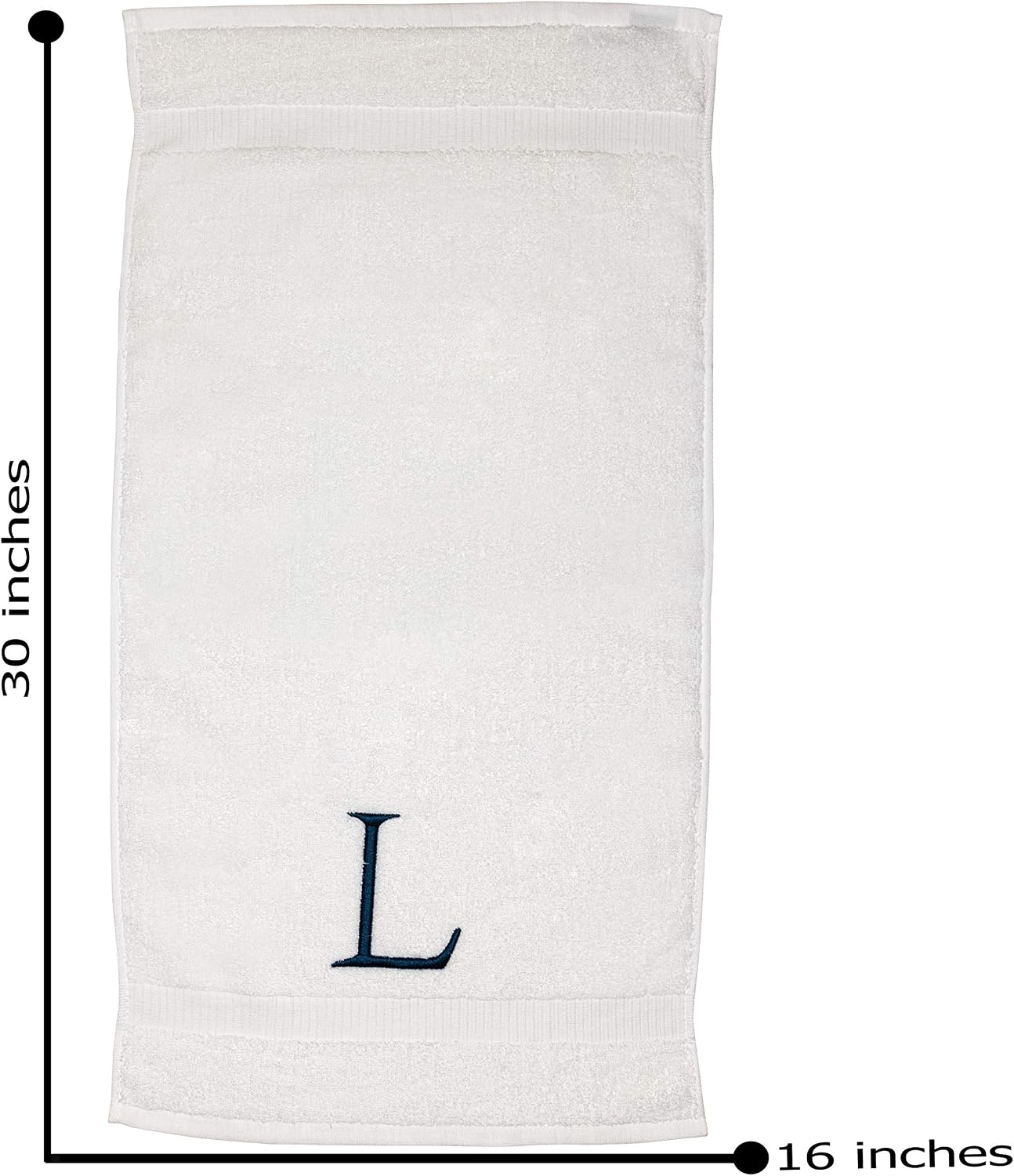 White with Navy Monogrammed Hand Towels for Bathroom - Set of 2 Letter L | Luxury Hotel Quality Initial Towels For