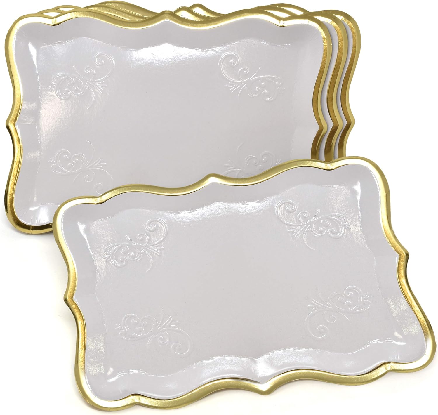 Decorative Trays Gold Rim Display Platters Cardboard Wedding / Gold, White / 9 x 13 / Set of 10