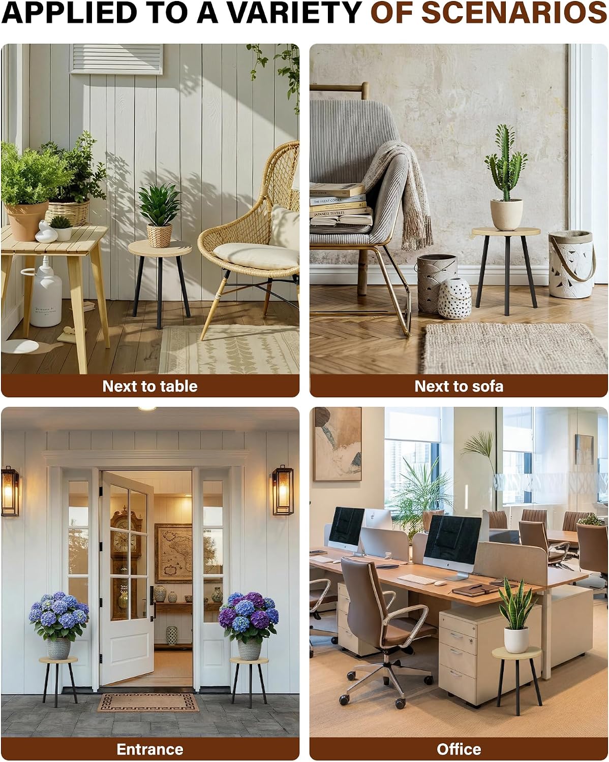 Plant Stand Indoor 2 Pack: Plant Table 14'' Wooden & Metel Plants Stool | Mid Century Modern Design for Bedroom/Living