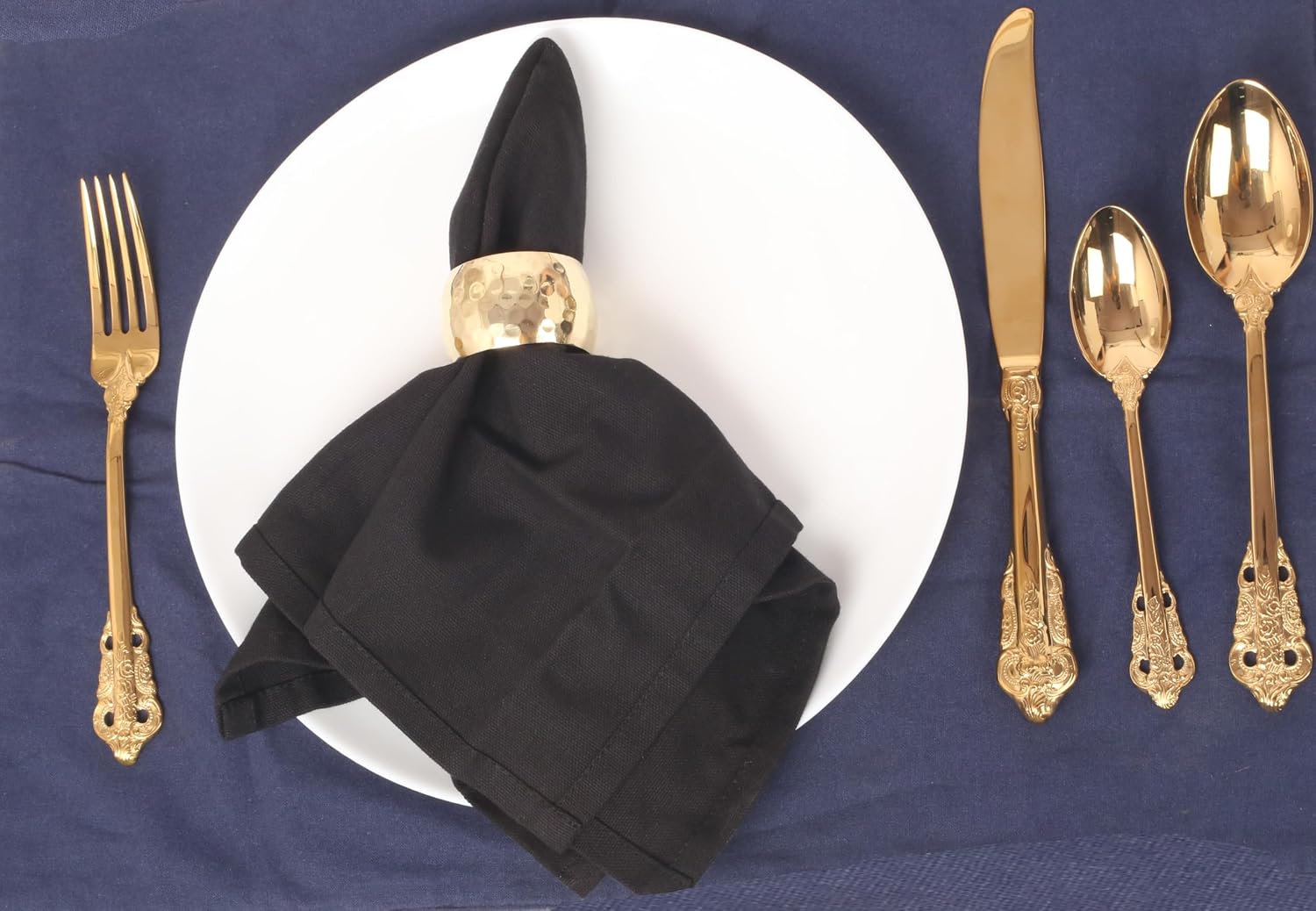 Hand Hammered Table Napkin Rings, Gold Tone, Set of 12 | Hand-hammered large-size napkin holders; Decorative table