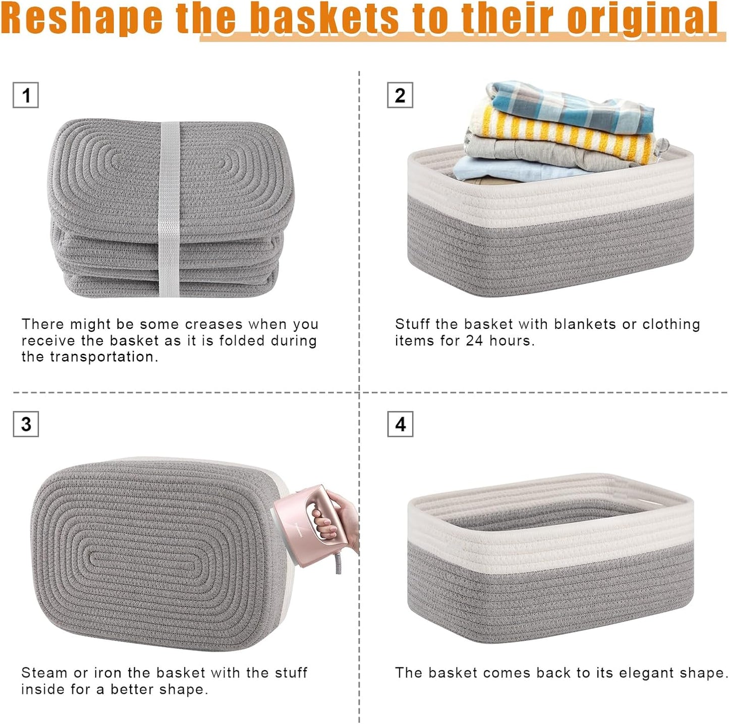 Small Bins / Organizer Baskets / Grey/white / 11.8"*7.8"*4.7 / Set of 4