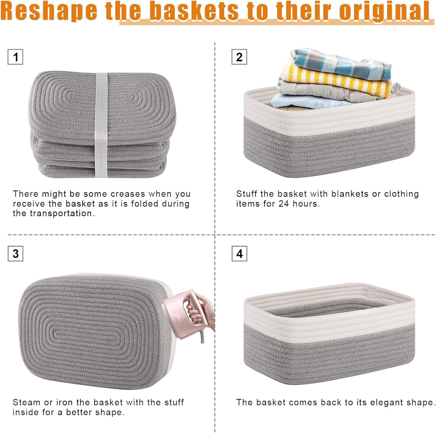 Small Bins / Organizer Baskets / Grey/white / 11.8"*7.8"*4.7 / Set of 4