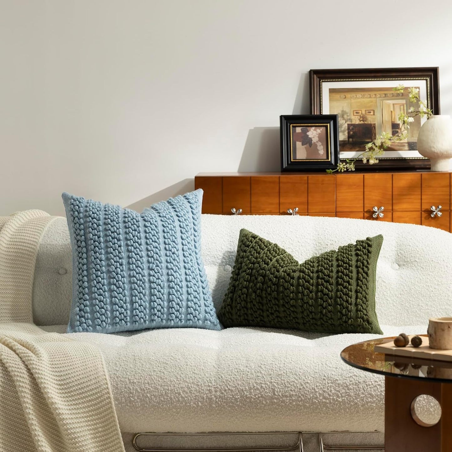 Wool Boucle Throw Pillow Cover Chic Accents Square Textured Decorative Pillow Case / Blue / 18 x 18