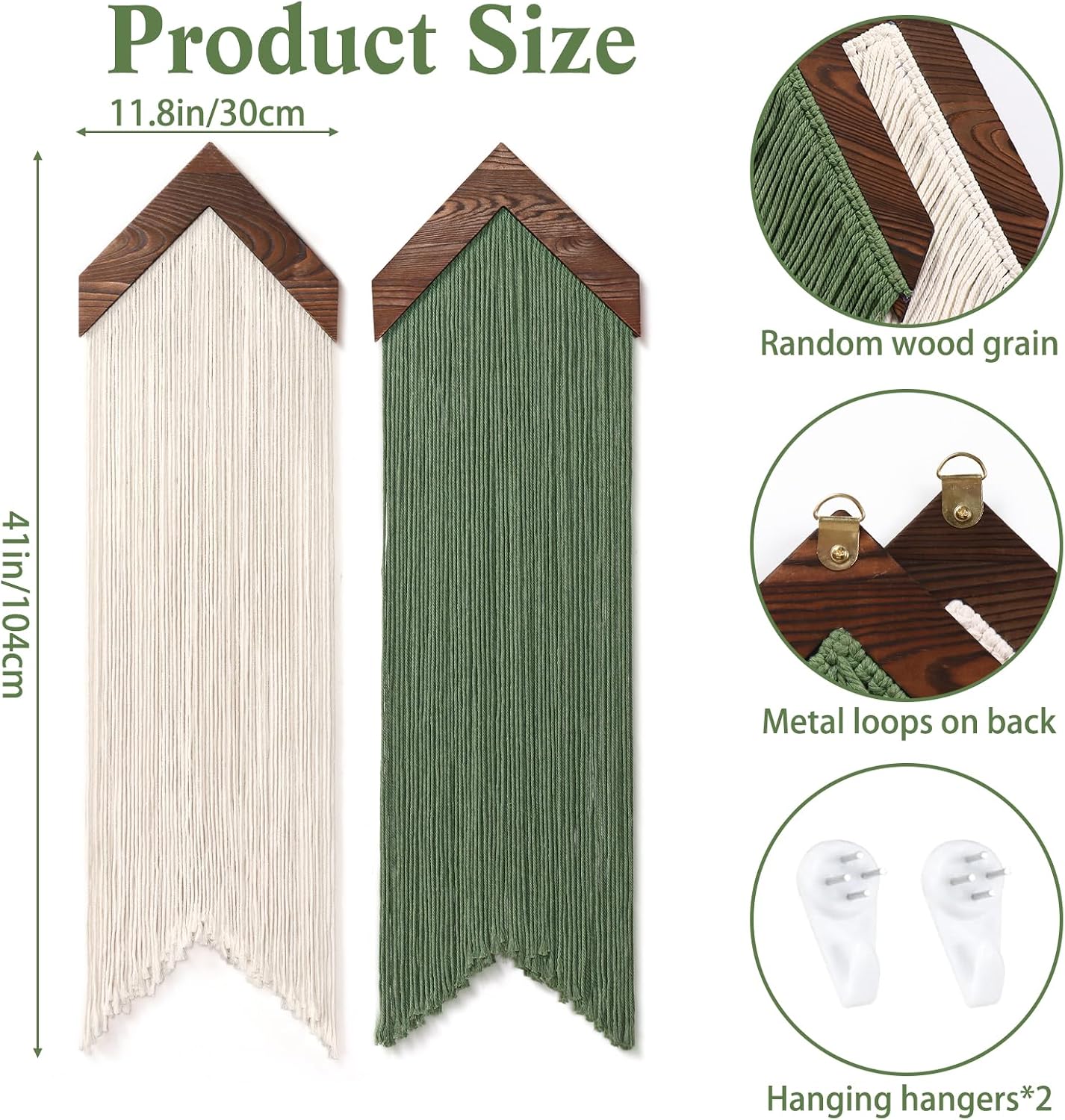 Macrame Wall Hanging Boho Wall Decor / Green Beige / Set of 2