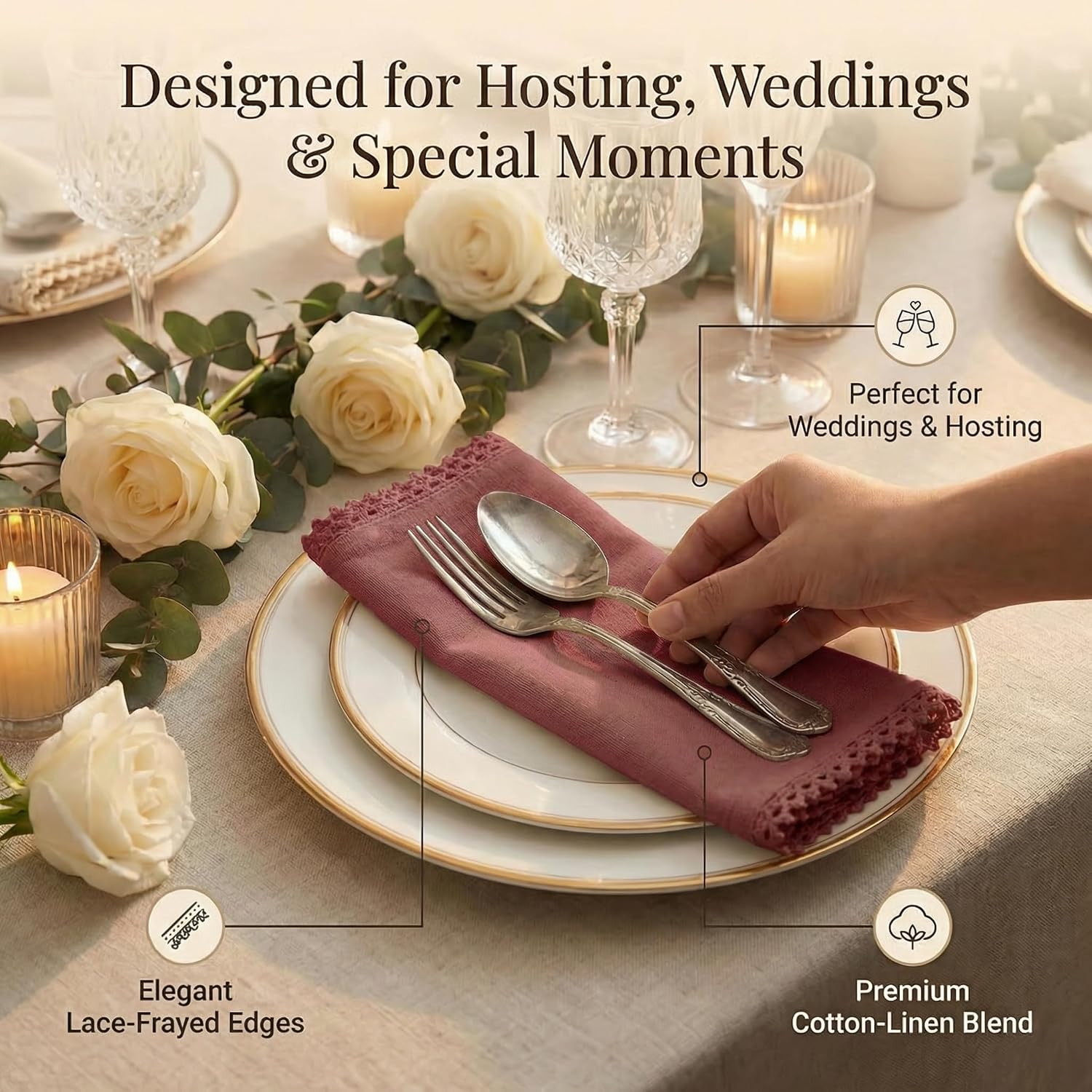 ACCENTHOME Burgundy Cloth Napkins Set of 12 18x18 inch Cotton Dinner Napkins - Washable Soft Premium Hotel Quality