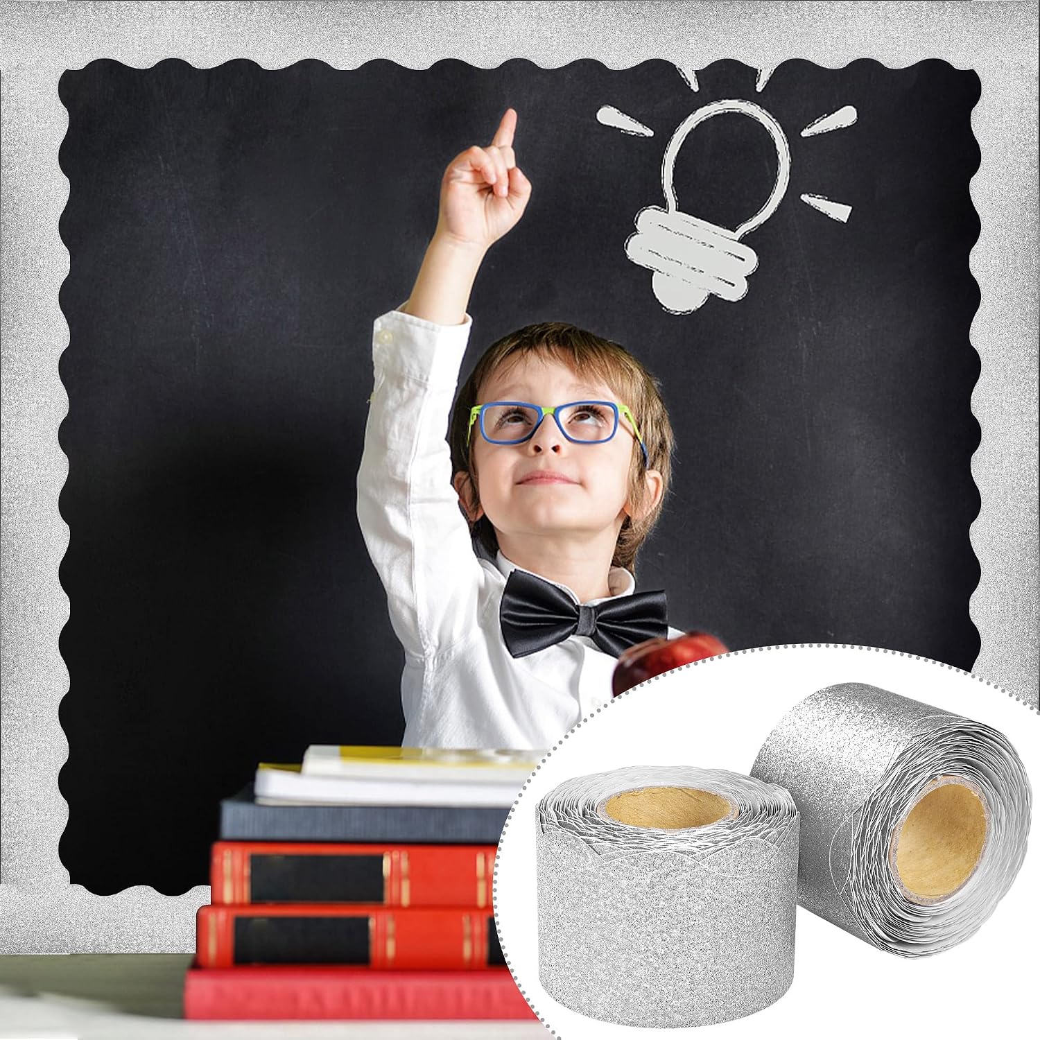 Glitter Bulletin Board Borders Scalloped Bulletin Board Trims Shiny Decorative / Silver / 131 Inch
