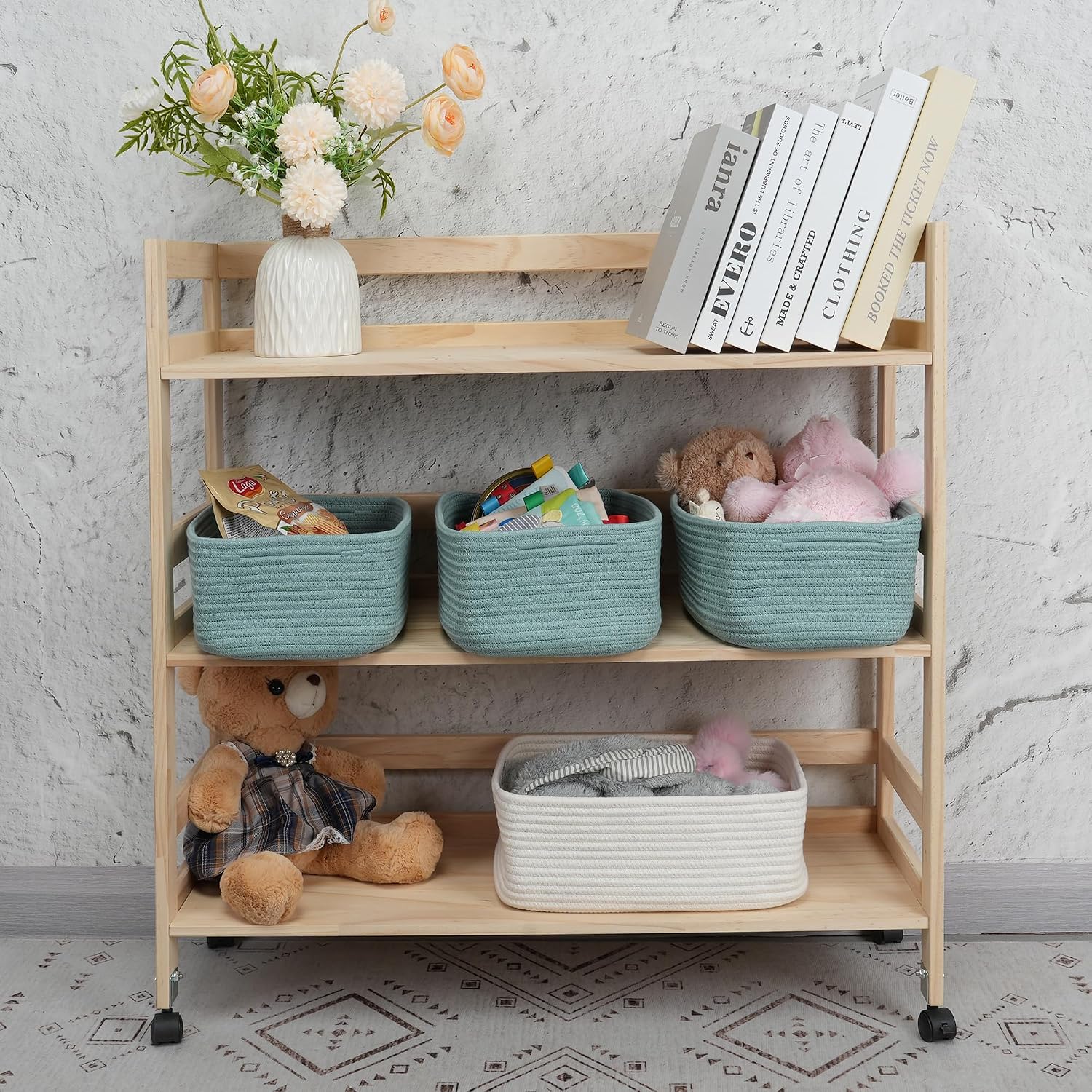 Small Woven Storage Baskets " Decorative Rope Bins for Organizing / Green / Regular / 12 x 8 x 5