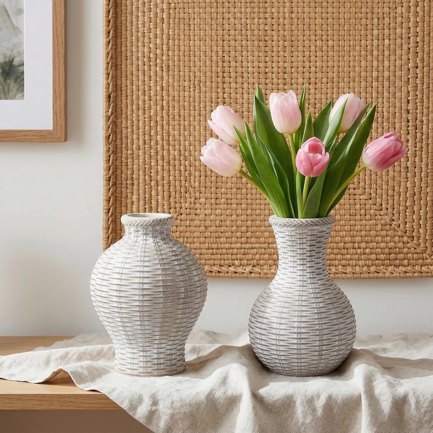 Flower Vase 6.5" Ceramic Vase Small Flower Vases Vases Rustic Vase Home Decor / White / Set of 2