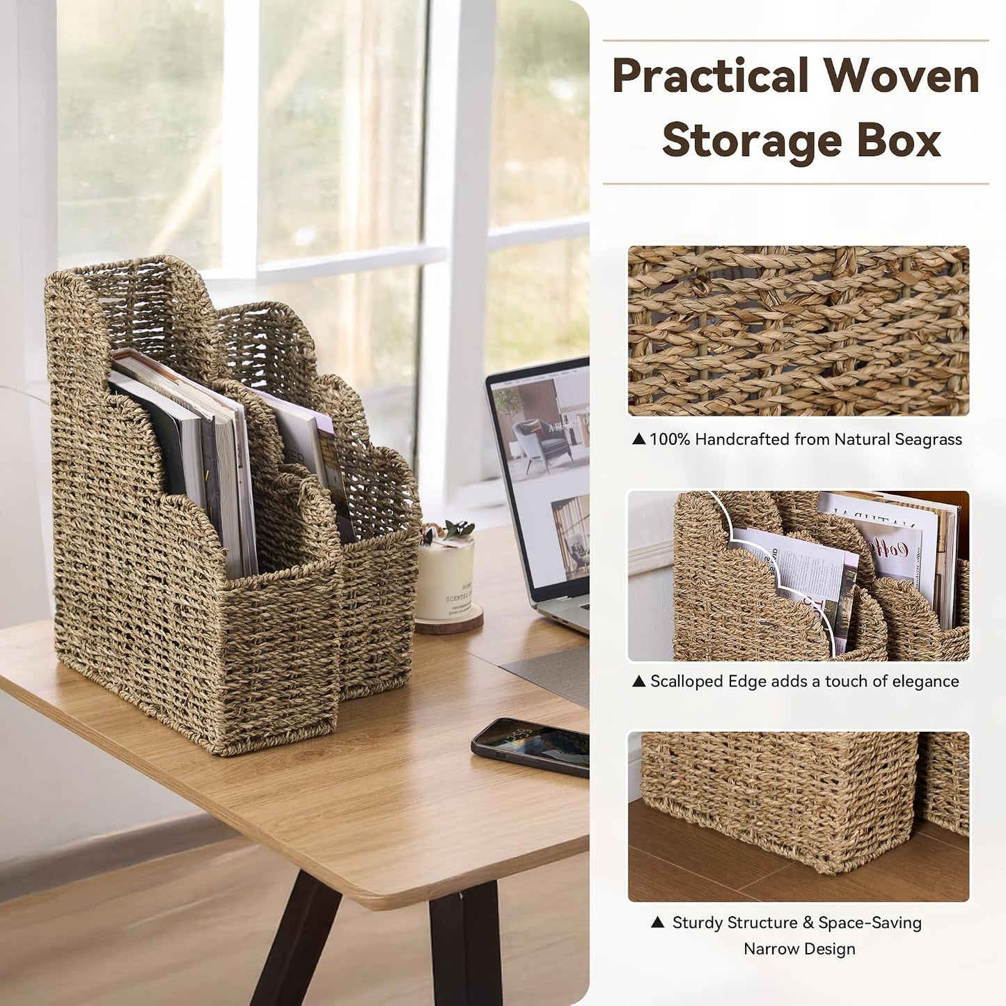 Scalloped Magazine Holder / Seagrass / Natural / Set of 2
