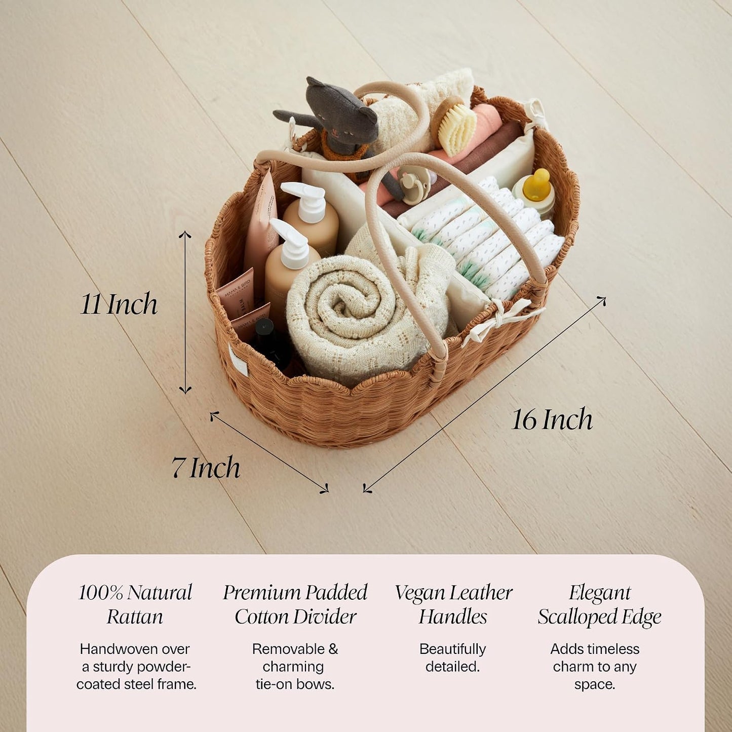 Handmade & Award-Winning Scalloped Rattan Basket / Mocca