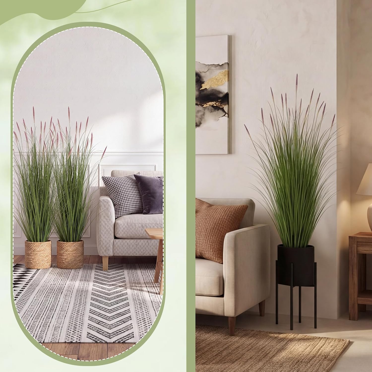 Tall Artificial Grass Plants Fake Horsetail Reed Grass Plant / 4 Ft / Purple Spikes / Set of 2