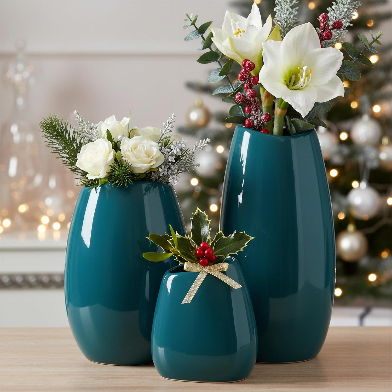 Ceramic Vase Flower Vase / Teal / Set of 3