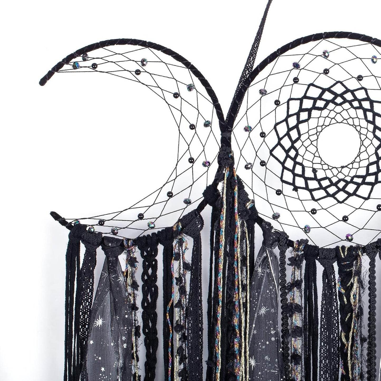 Black Triple Moon Goddess Macrame Wall Hanging / Shadow Black