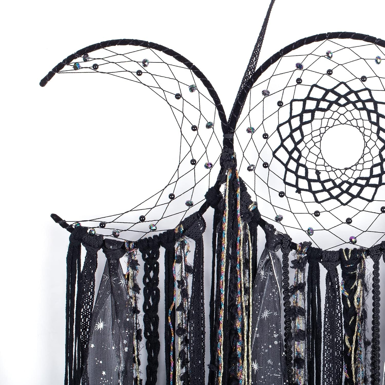 Black Triple Moon Goddess Macrame Wall Hanging / Shadow Black
