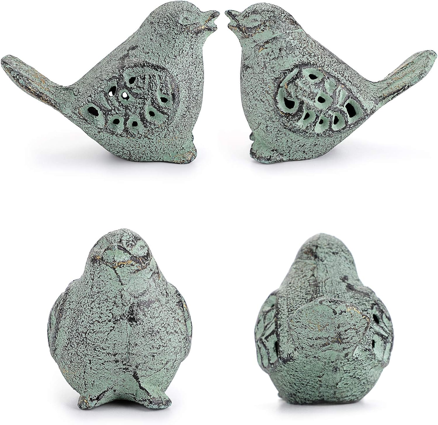 Hollow Carved Bird Figurines / Green / Set of 2