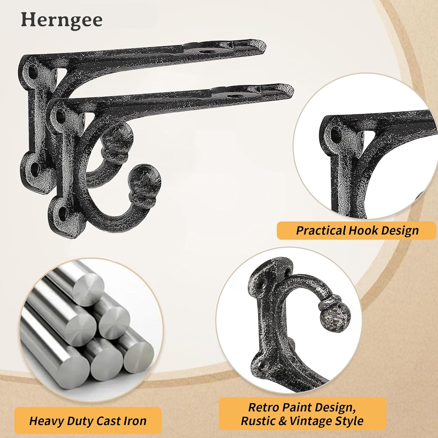 Hooks / Rustic Shelf Brackets / 4'' Bracket / Black / 4 Inch / Set of 4
