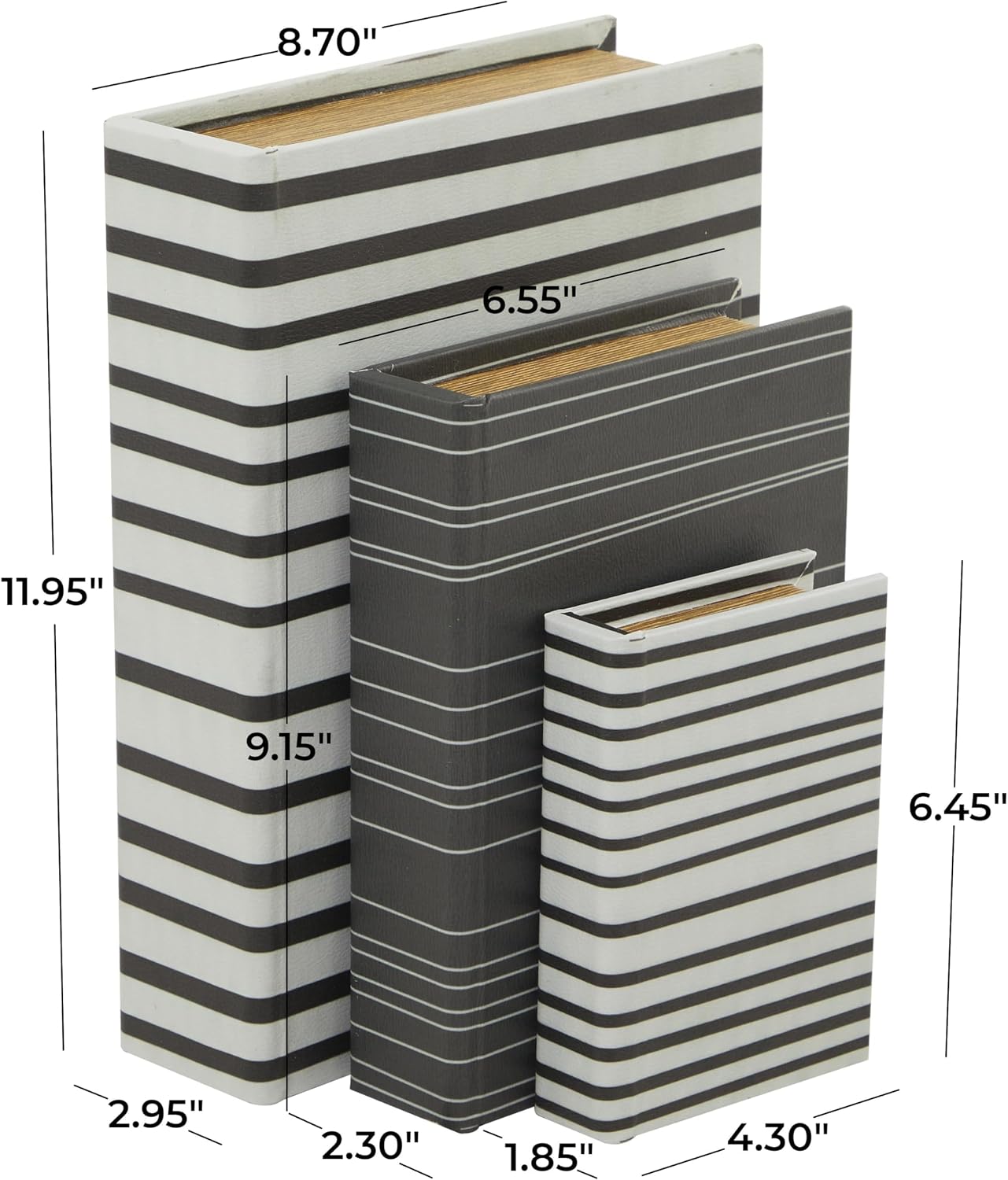 Faux Leather Decorative Box Faux Storage Book Book Shaped Boxes / White / 12", 9", 6"H / Set of 3