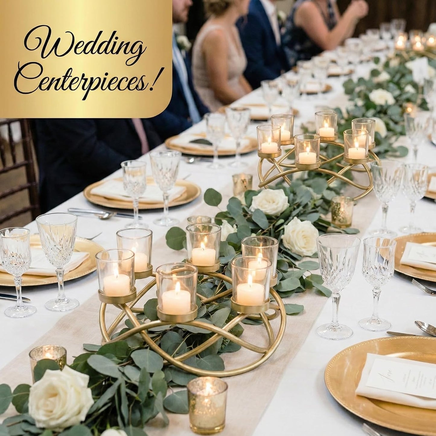 Centerpieces for Table Decor, Tealight Candle Holder, Gold/Clear | Wedding Event & Ramadan Decor, Round Patio Umbrella
