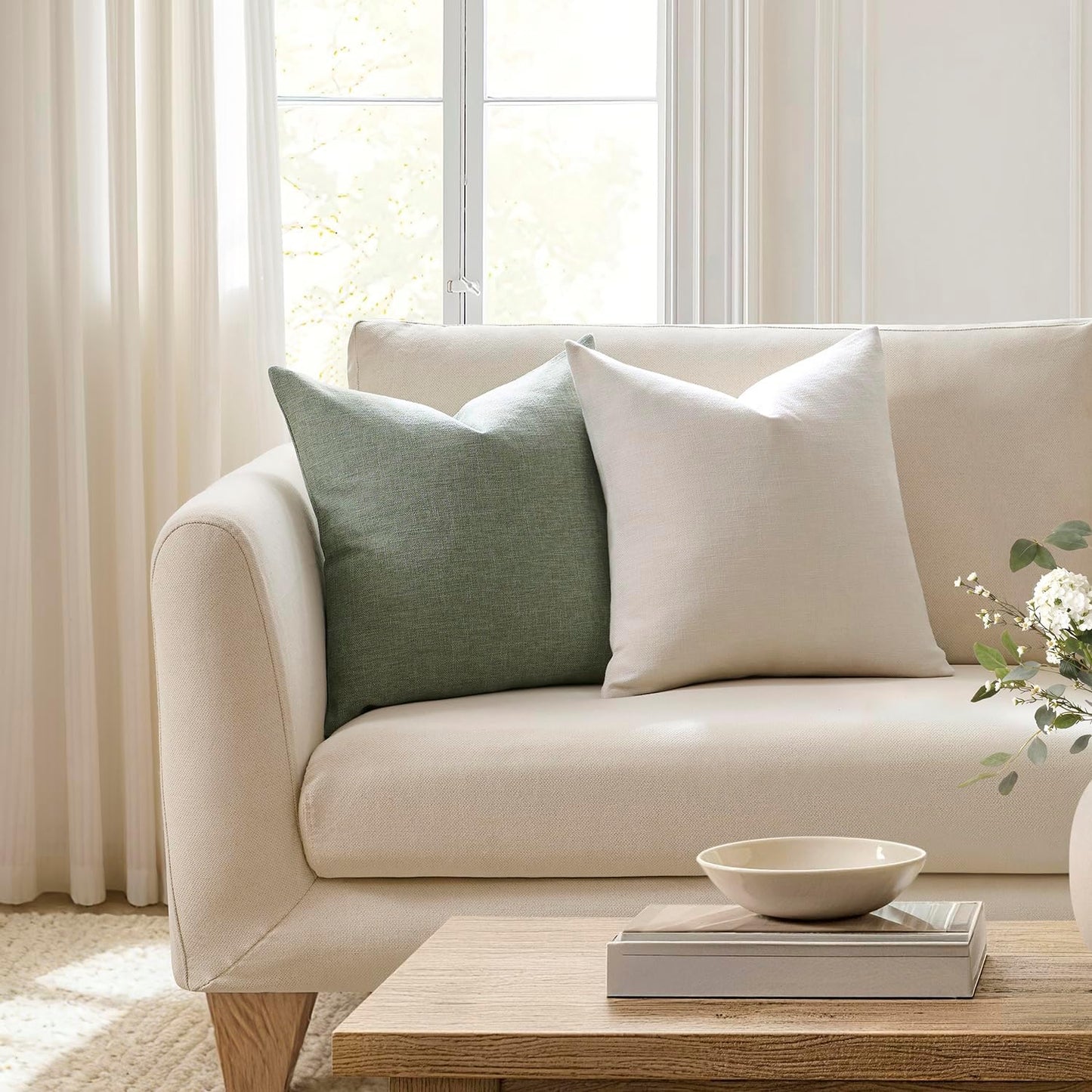 Modern Farmhouse Linen Blend Decorative Pillow Covers / Ivory / 18 x 18 / Set of 2