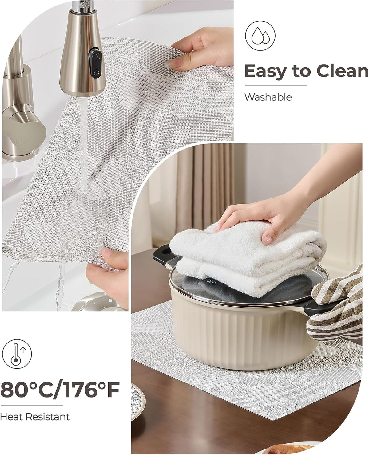 Leetaltree Woven Vinyl Placemats Set of 8,White Ball | Waterproof & Washable Dining Table Mats for Wedding