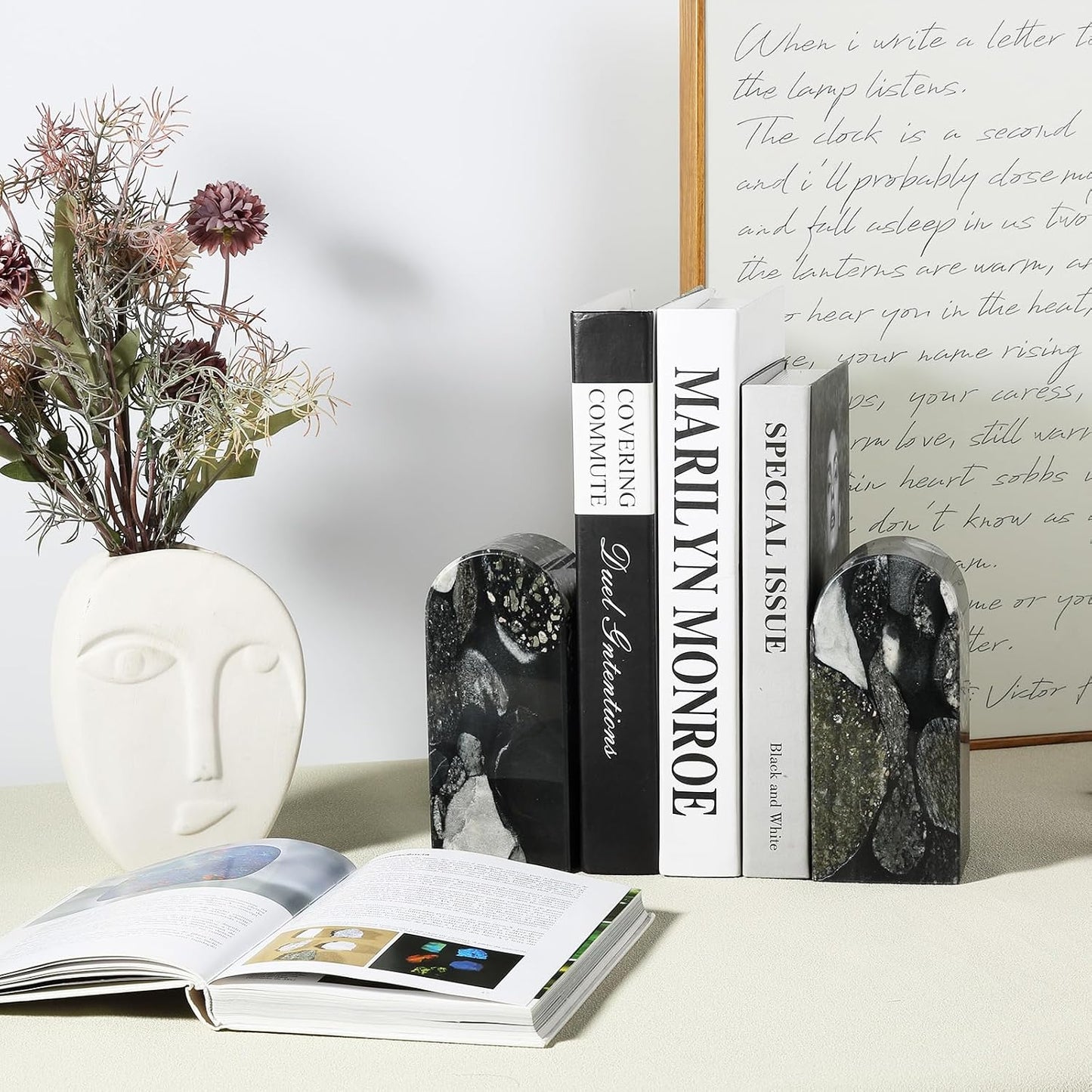Marble Bookends / Decorative Stone Book Ends / Black Gold Marinace