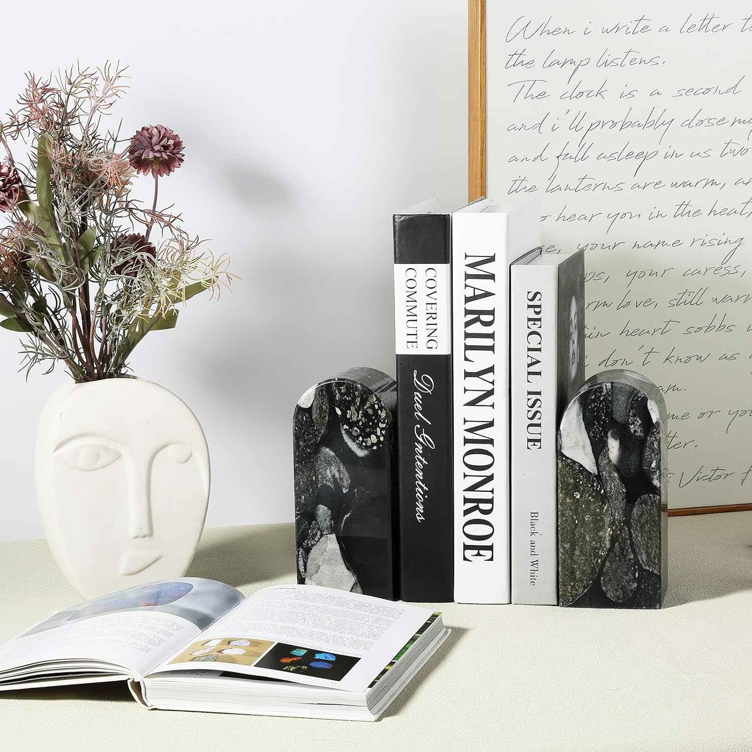 Marble Bookends / Decorative Stone Book Ends / Black Gold Marinace