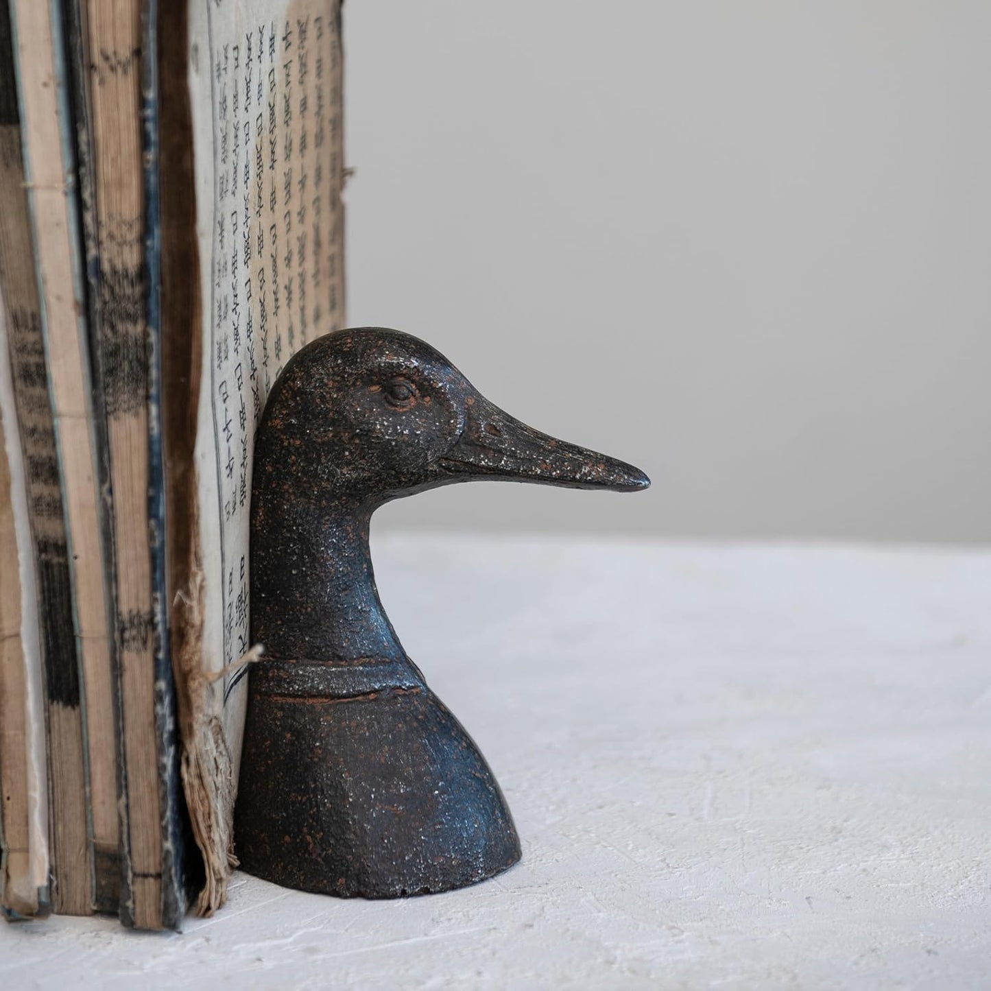 Decorative Distressed Cast Metal Duck Head Bookends / Black / Set of 2