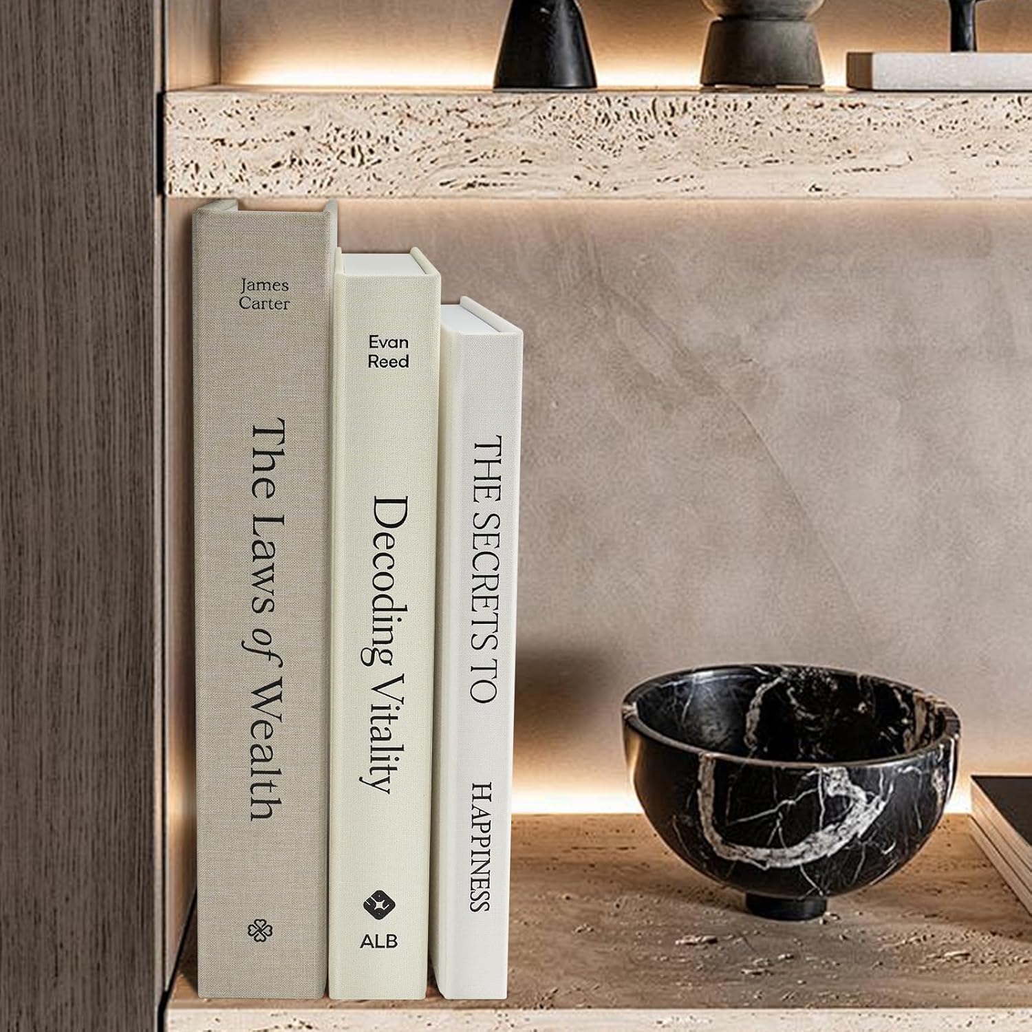 Linen Decorative Books / Linen Beige/beige/ivory White / 8.5 x 11 / Set of 3